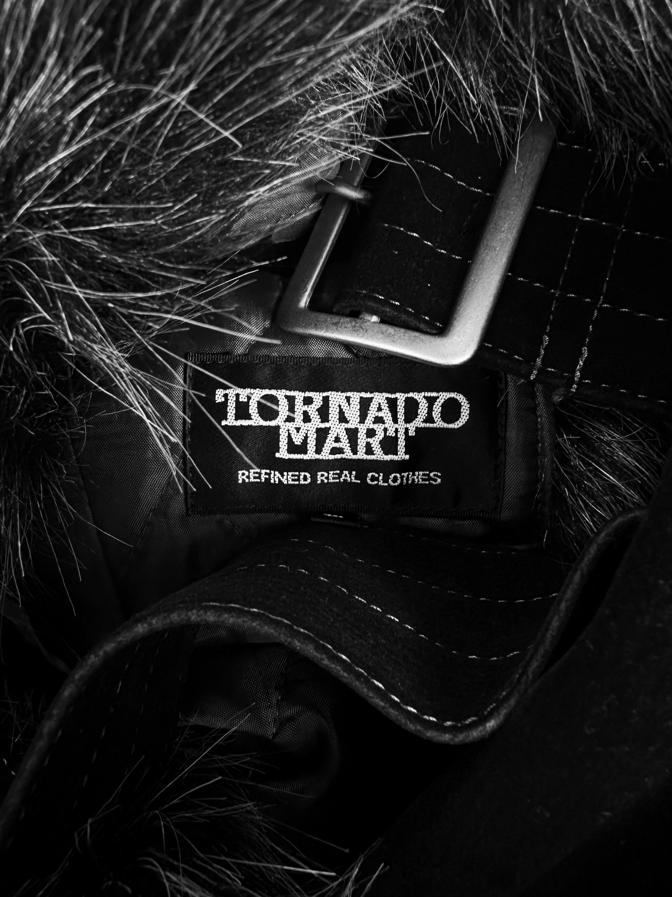 Tornado Mart Black Fur Belted Black Trench Coat