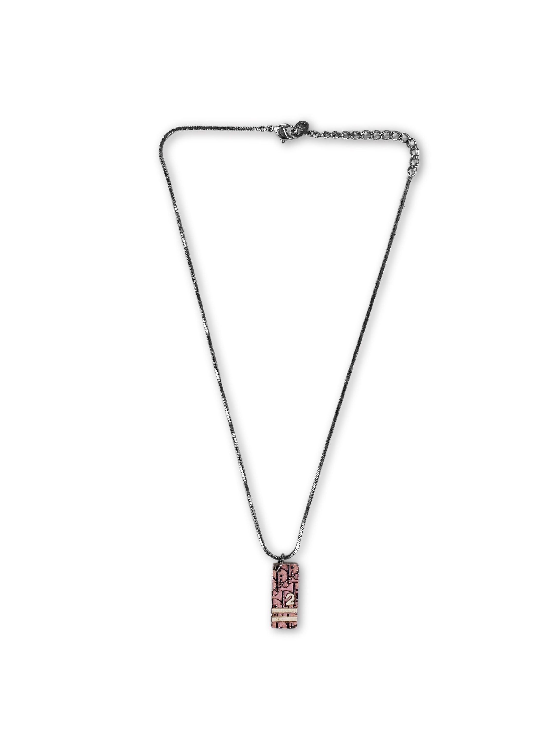 00s Dior ‘2’ Hot Pink Trotter Monogram Silver Necklace