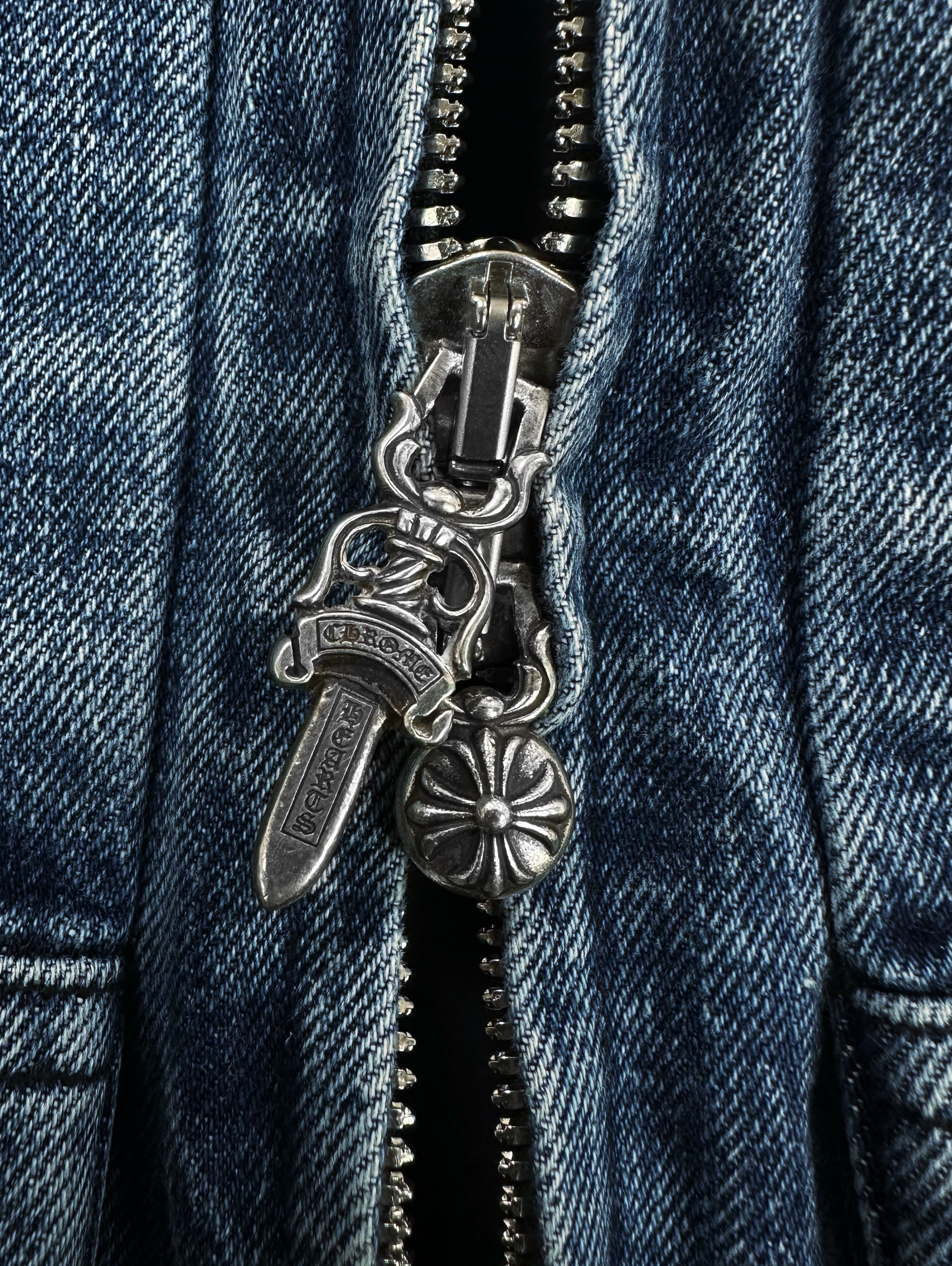 Chrome Hearts Dagger Zip Blue Washed Denim Work Jacket