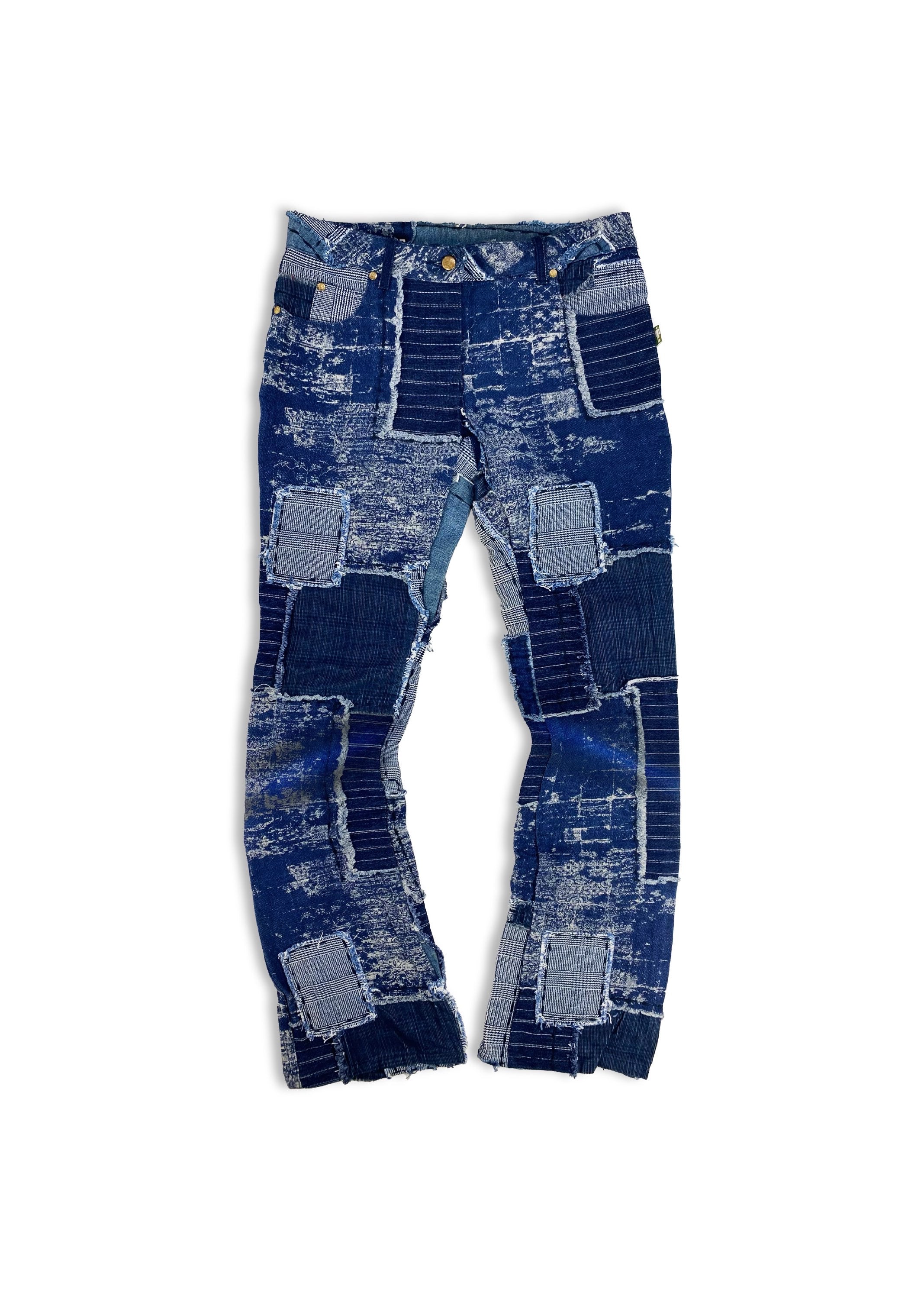 90s Jean Paul Gaultier ‘Patchwork’ Distressed Indigo Denim