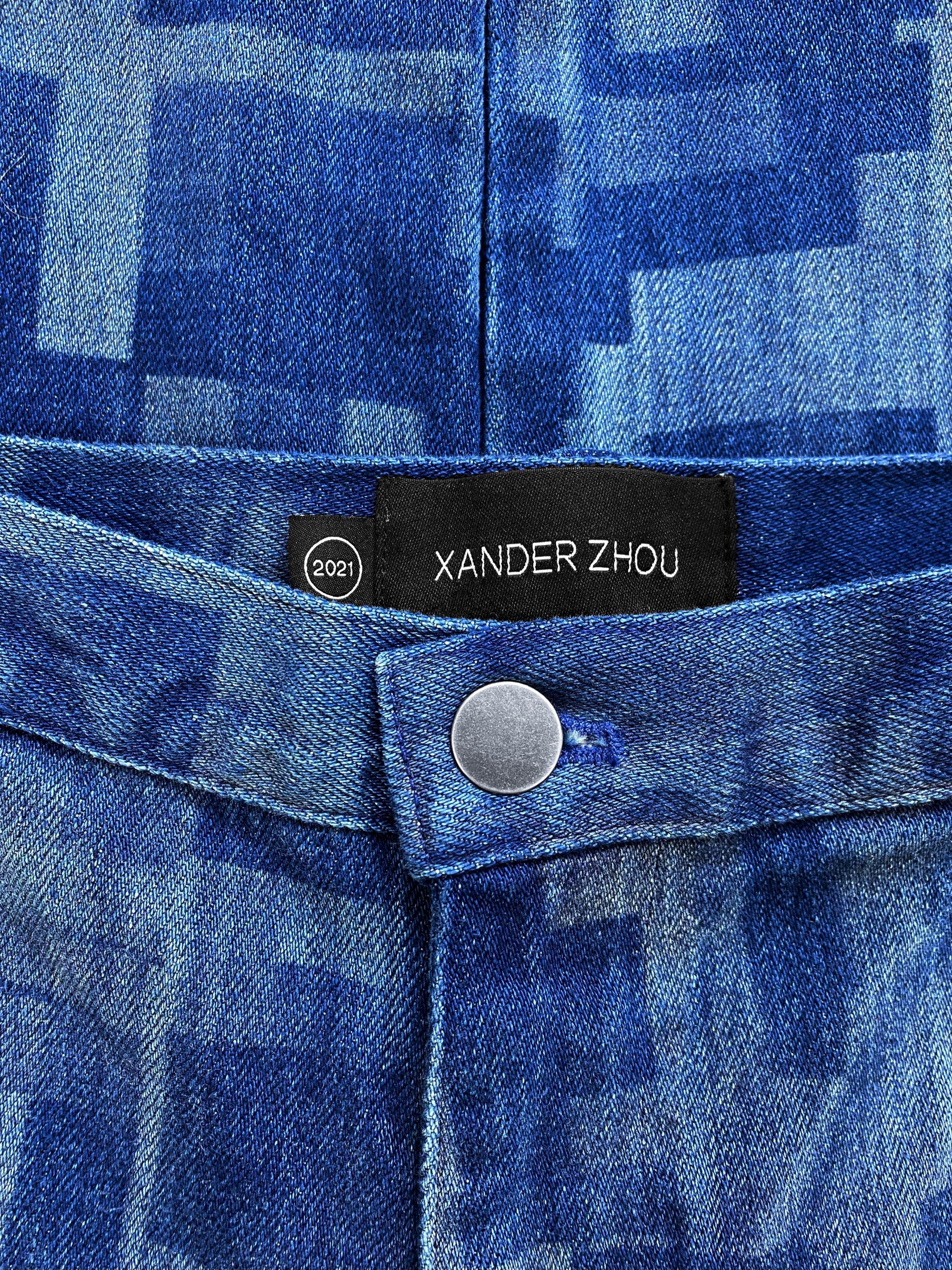 SS21 Xander Xhou Digi Glitch Print Indigo Denim Jeans