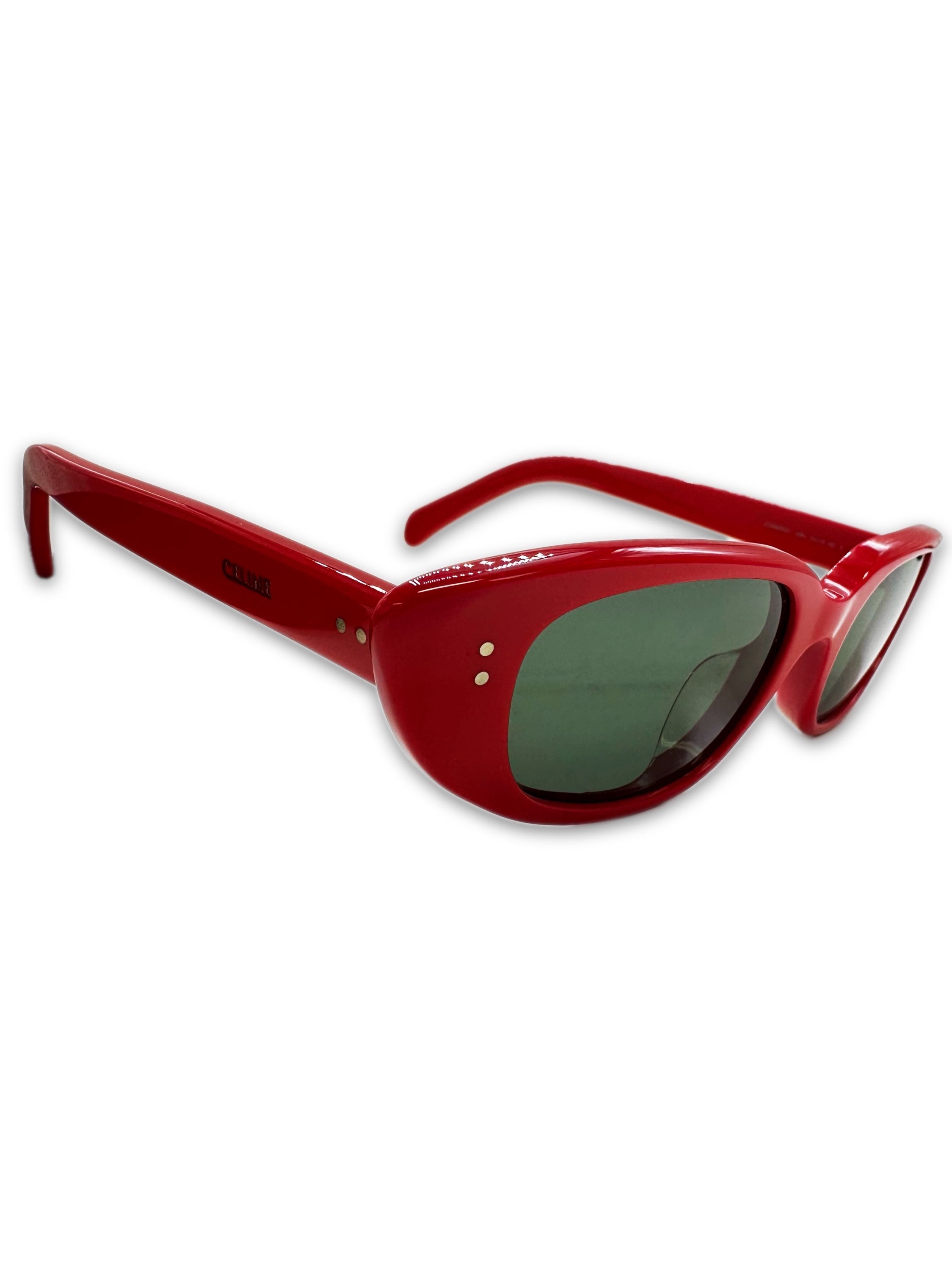 Celine Oval Red Frame Green Tint Semi Cat Eye Sunglasses