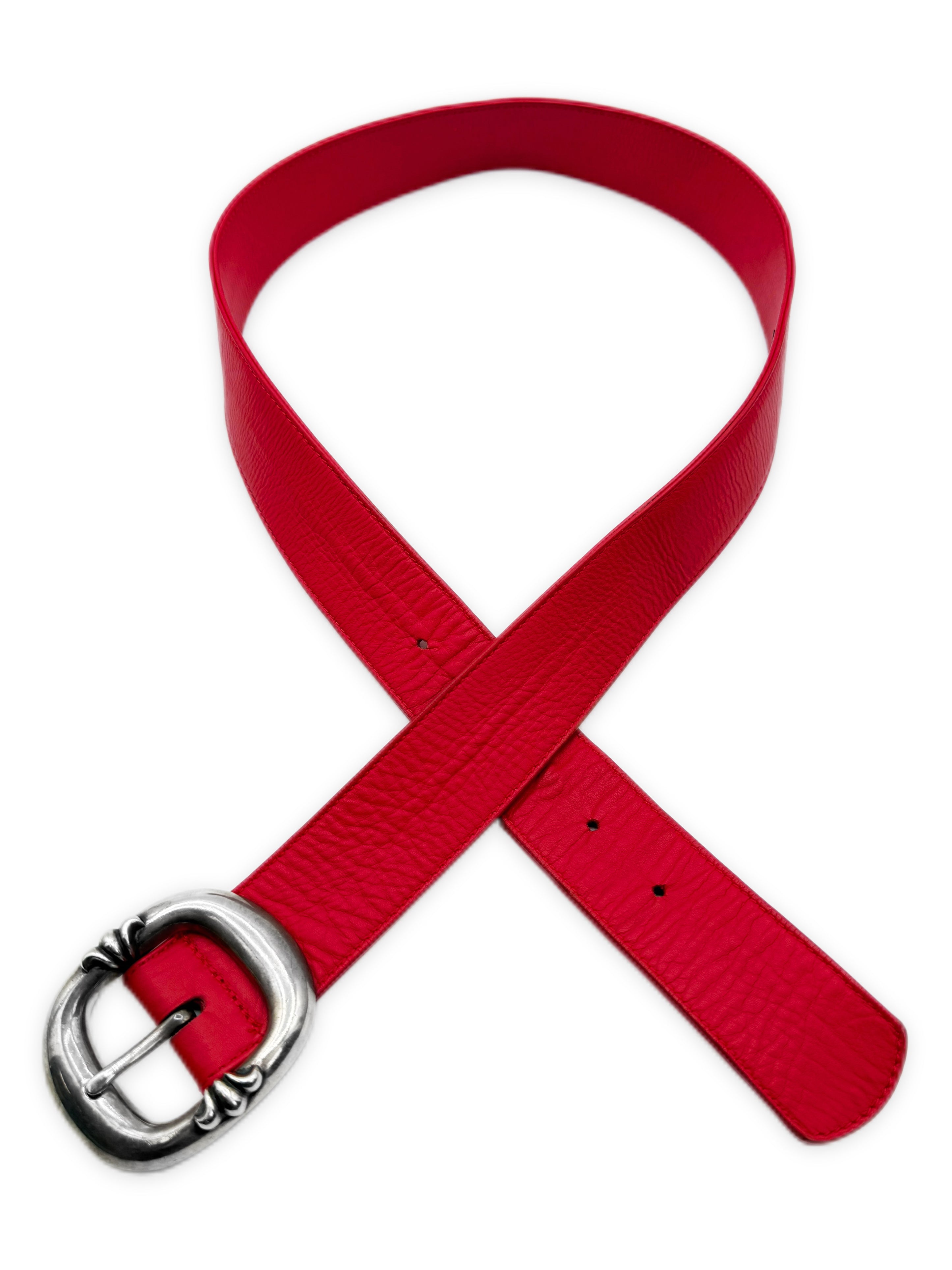 Chrome Hearts Red Calfskin Leather .925 Silver Gunslinger Belt
