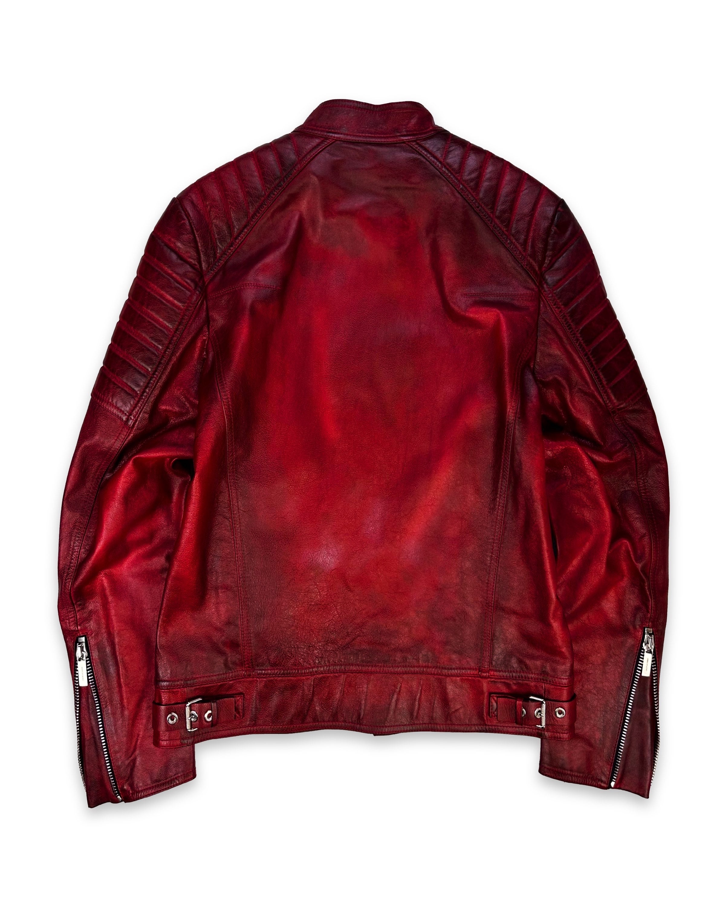 Dior Homme ‘Ribbed’ Blood Red Patina Leather Biker Jacket