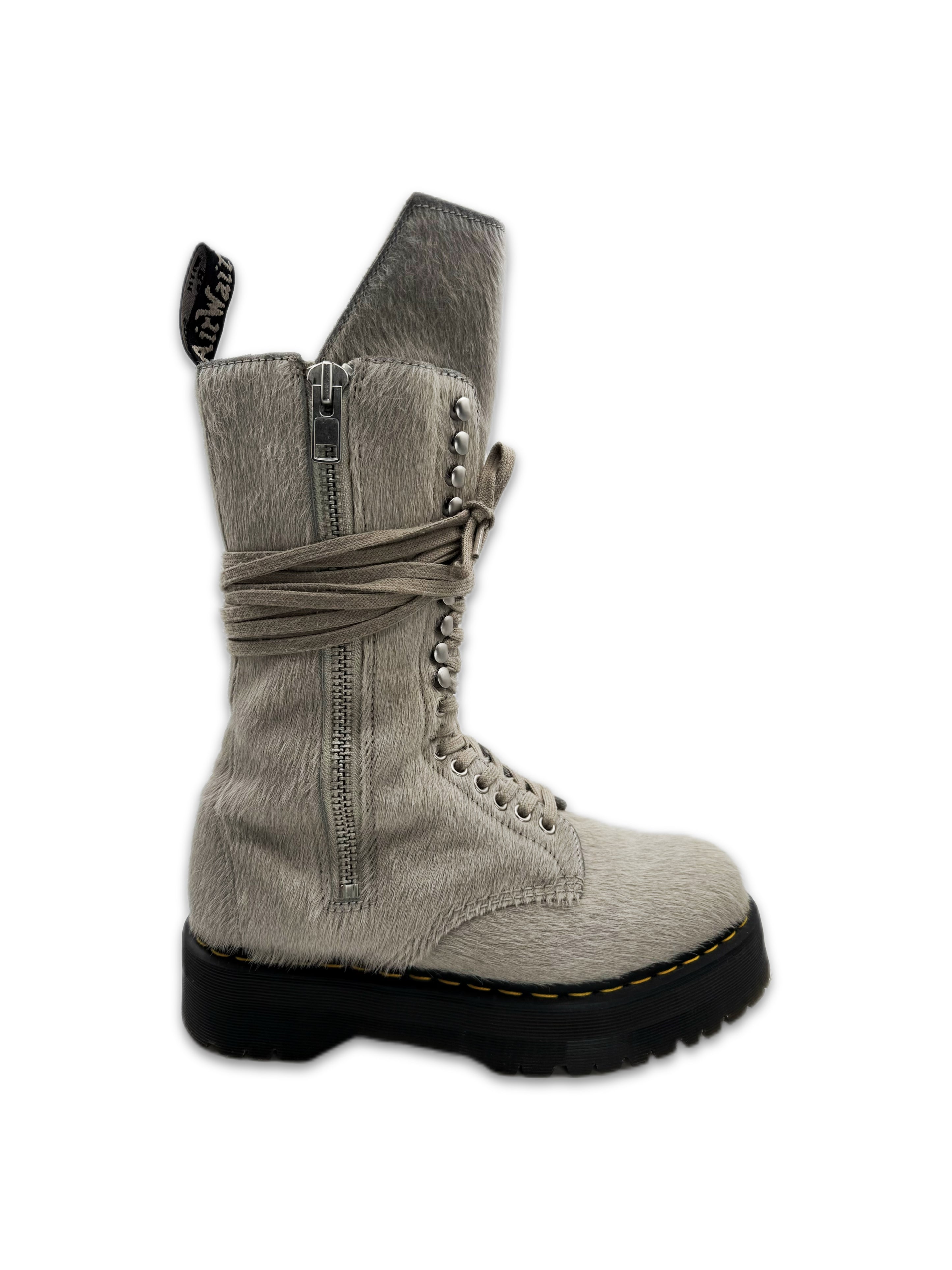 Rick Owens x Dr.Martens ‘Calf Hair’ Hi-top Light Grey Side Zip Boots