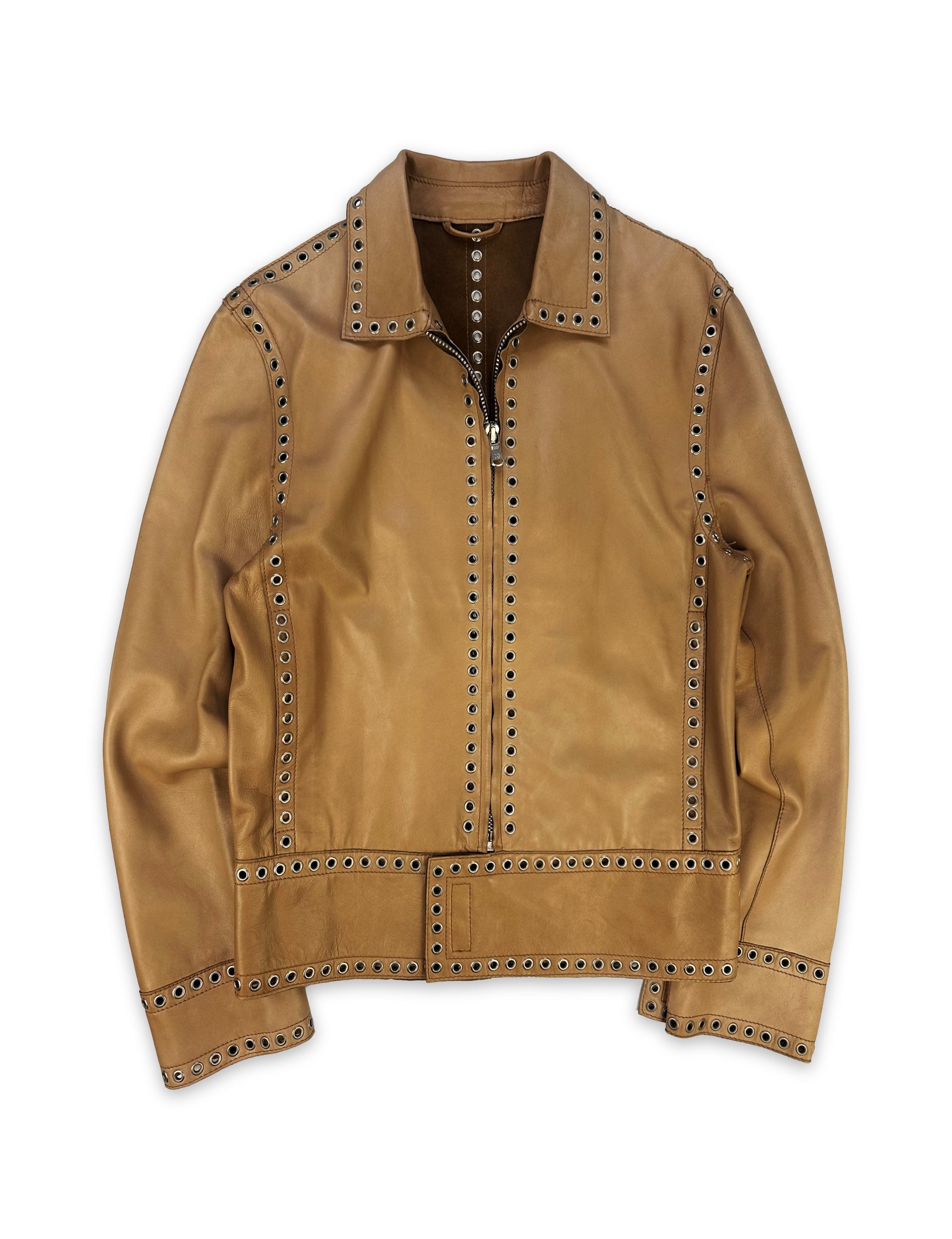 00s Dolce & Gabbana ‘Eyelet’ Calfskin Leather Belted Jacket