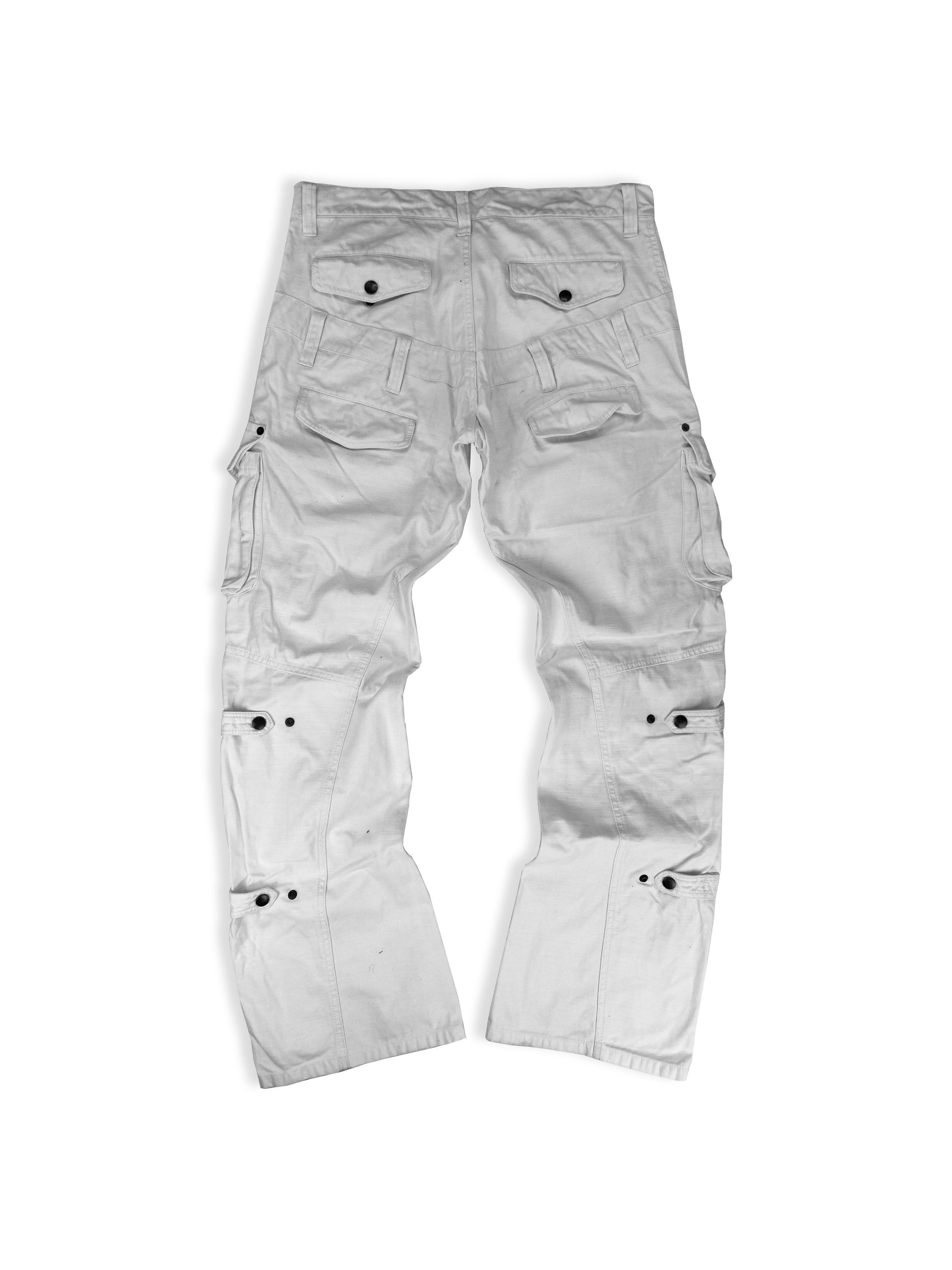 00s Tete Homme White Multi Pocket Wide Cut Cargo Pants