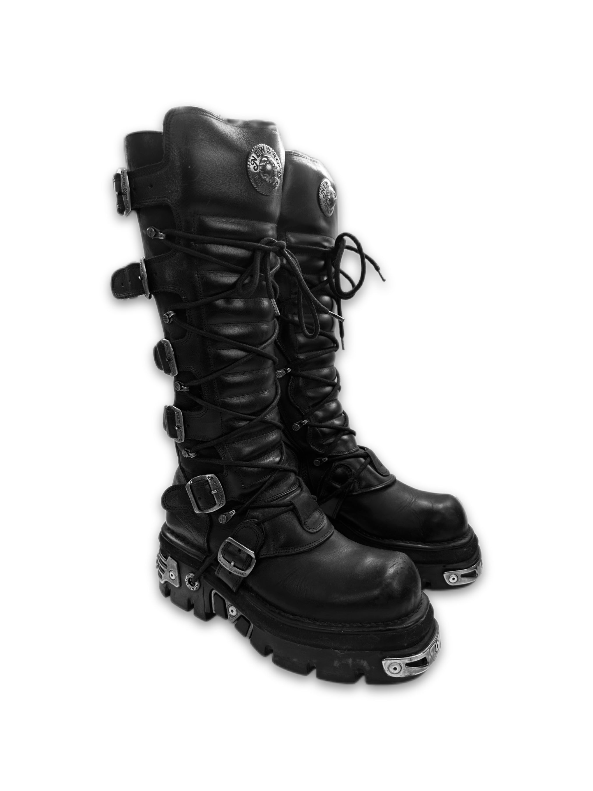 New Rock M-272-S1 Black Leather Belted Platform Boots