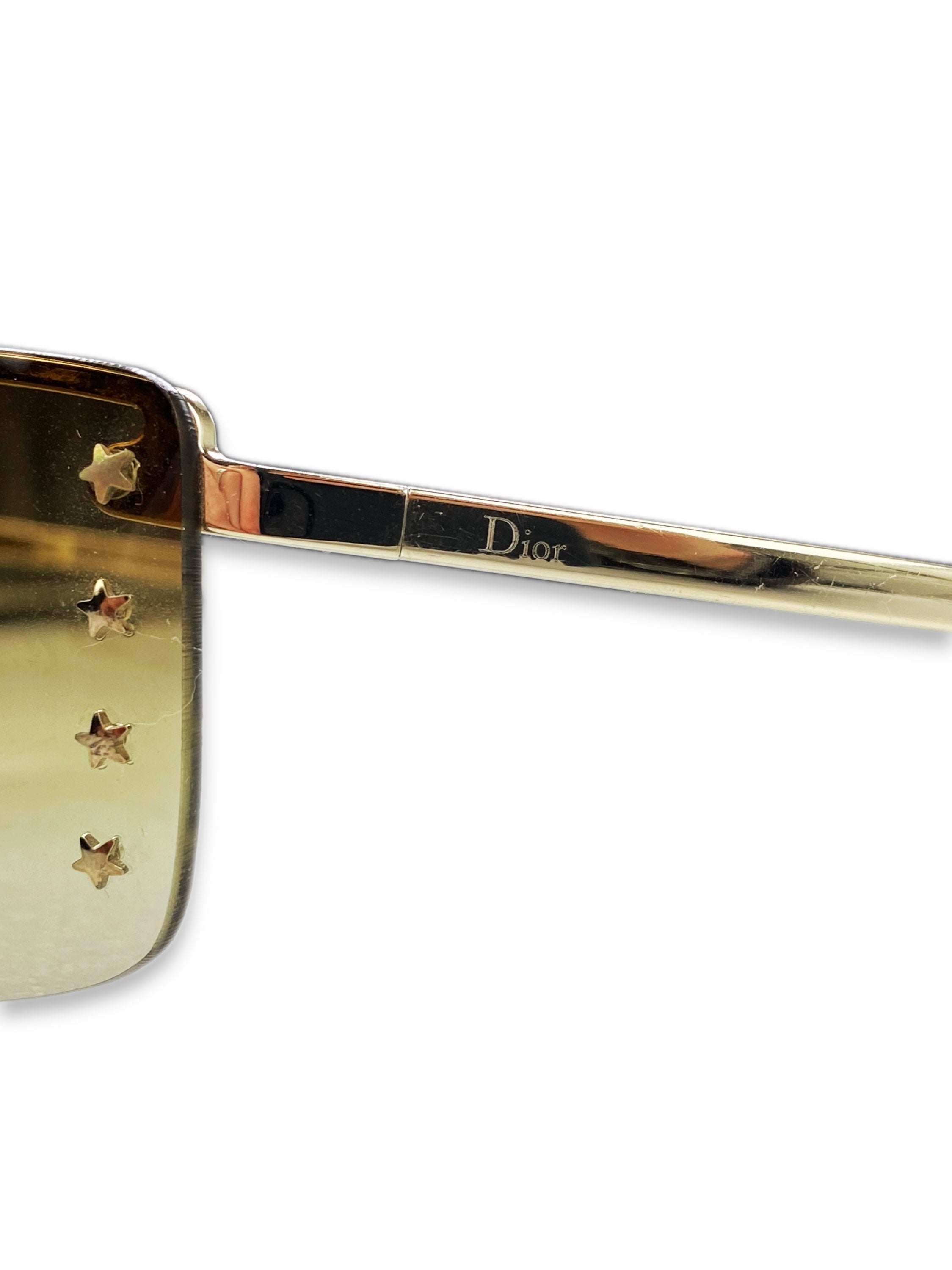 00s Dior Star Motif Warm Tint Metallic Rounded Sunglasses