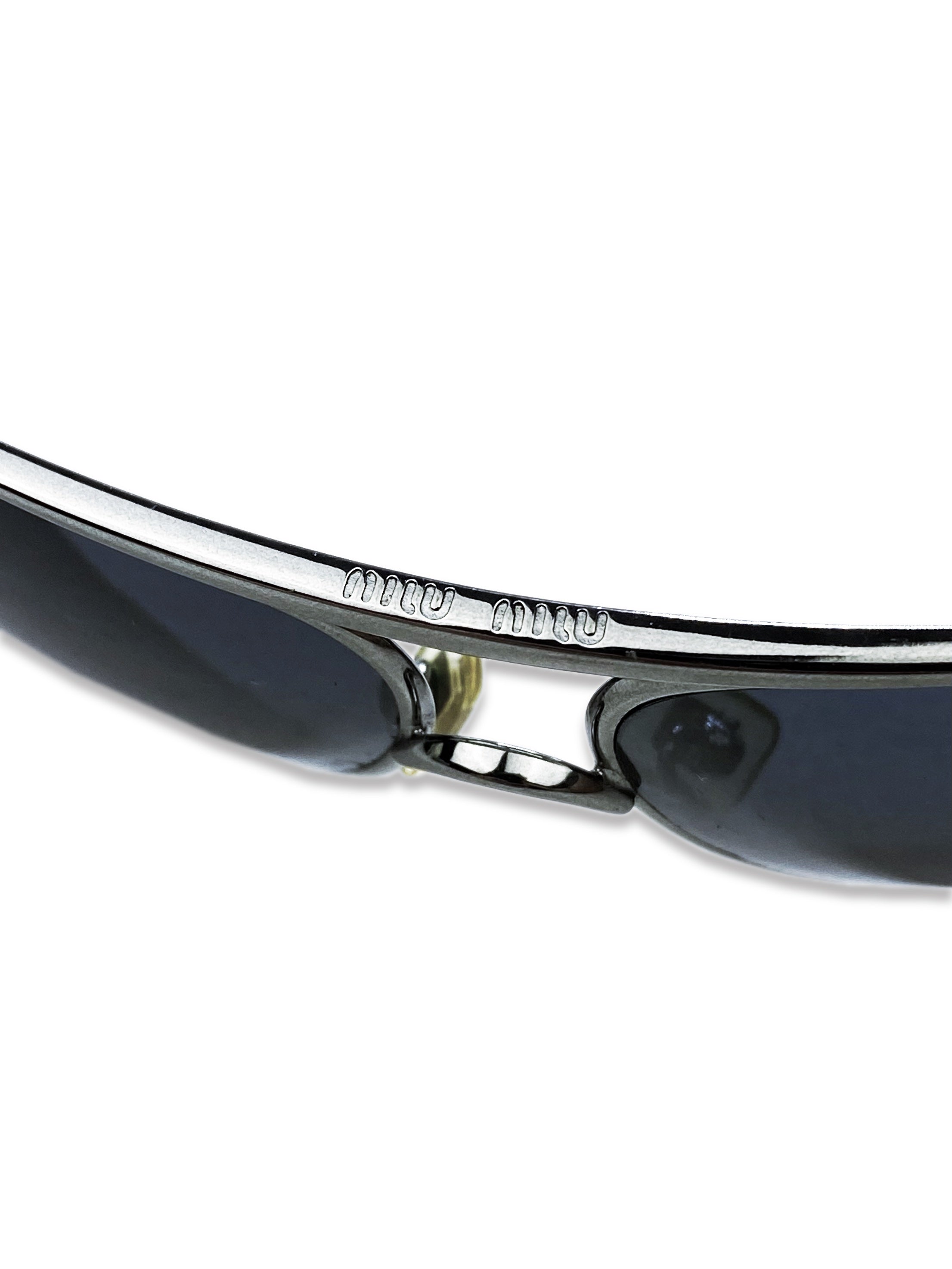 Miu Miu Blue Tint Black Metallic Aviatior Frame Sunglasses