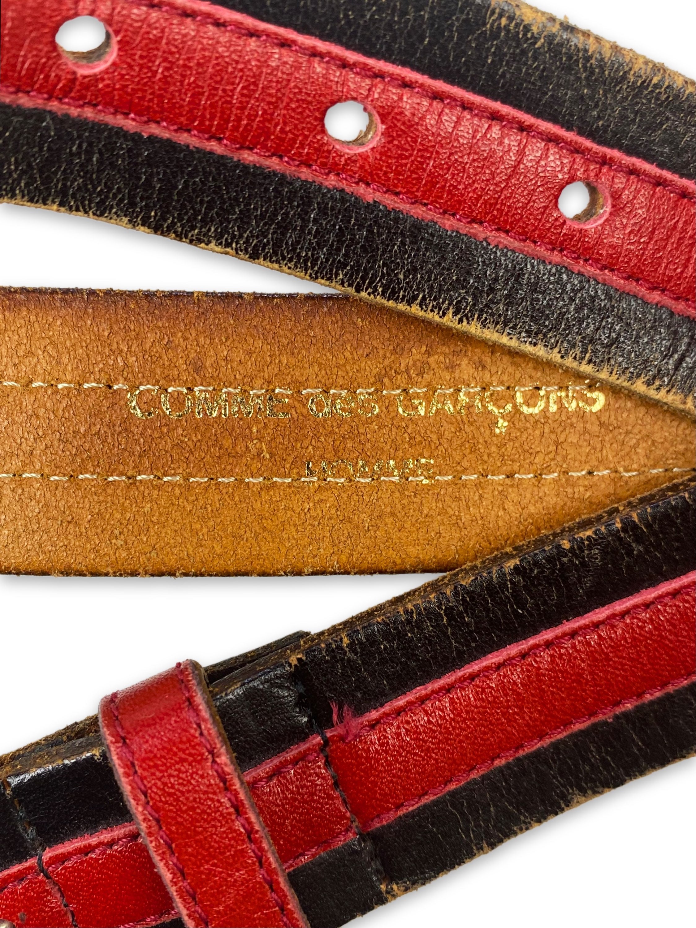 00s Comme Des Garçons Homme Striped Silver Buckle Leather Belt
