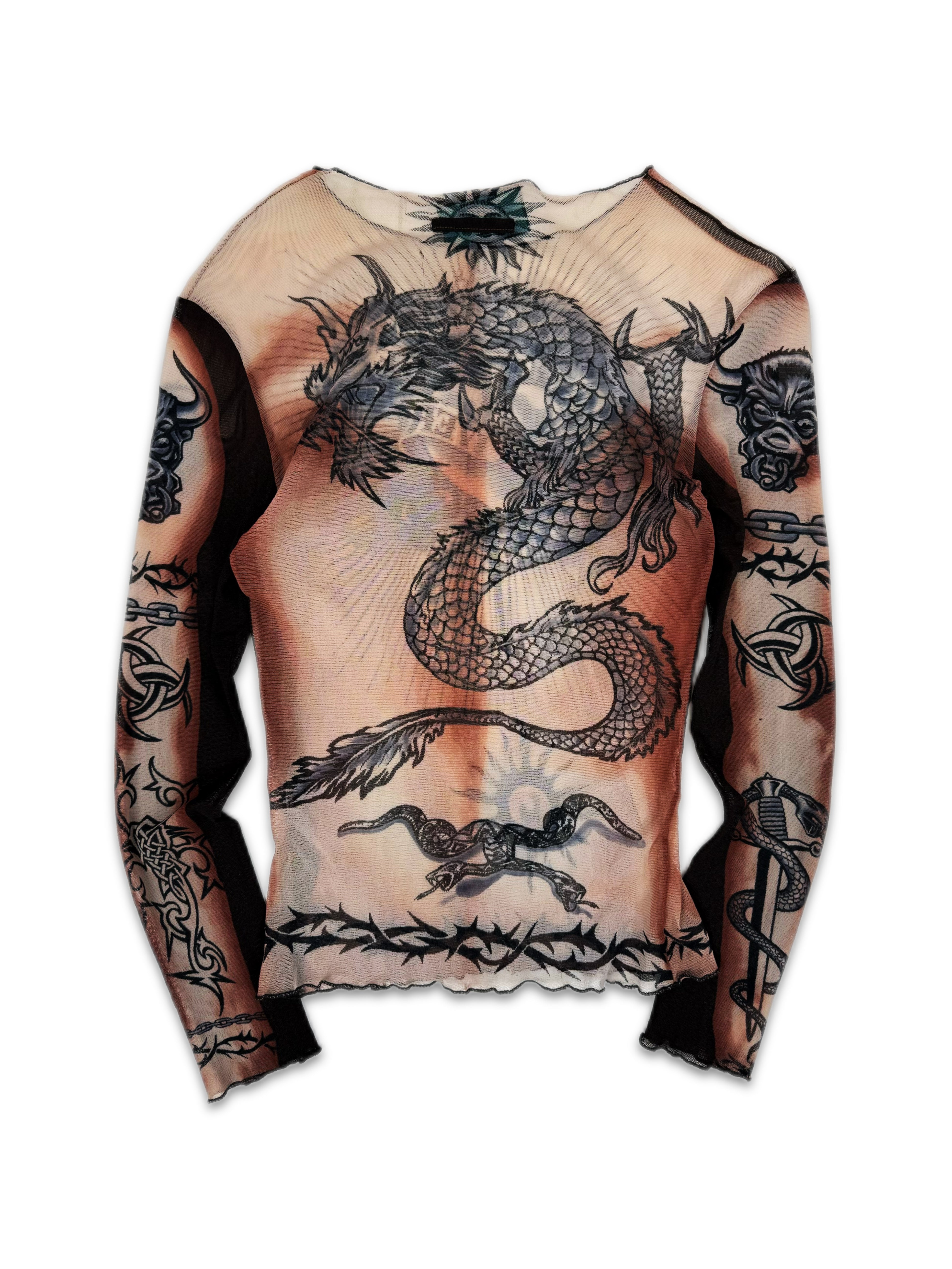 SS96 Jean Paul Gaultier ‘Safe Sex Forever’ Mesh Tattoo Tank-top