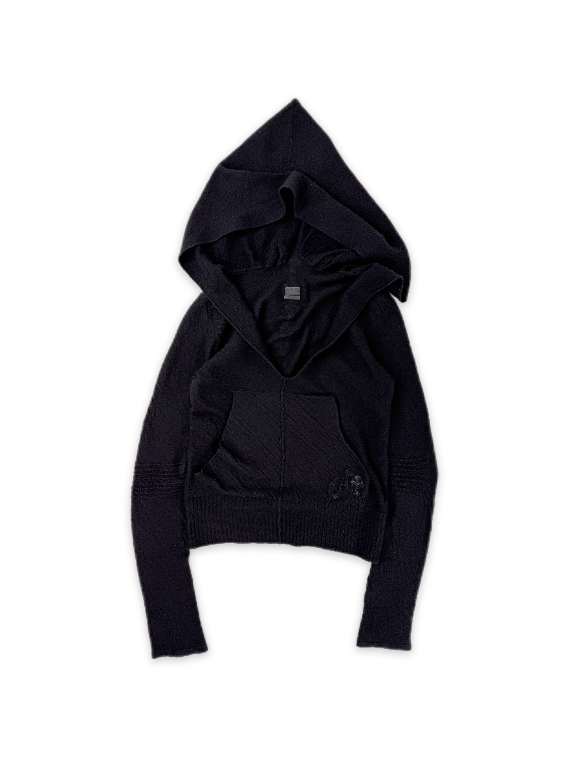 2010 Rick Owens x Chrome Hearts Spine Cross Patch Silver Cashmere Cloak Hoodie