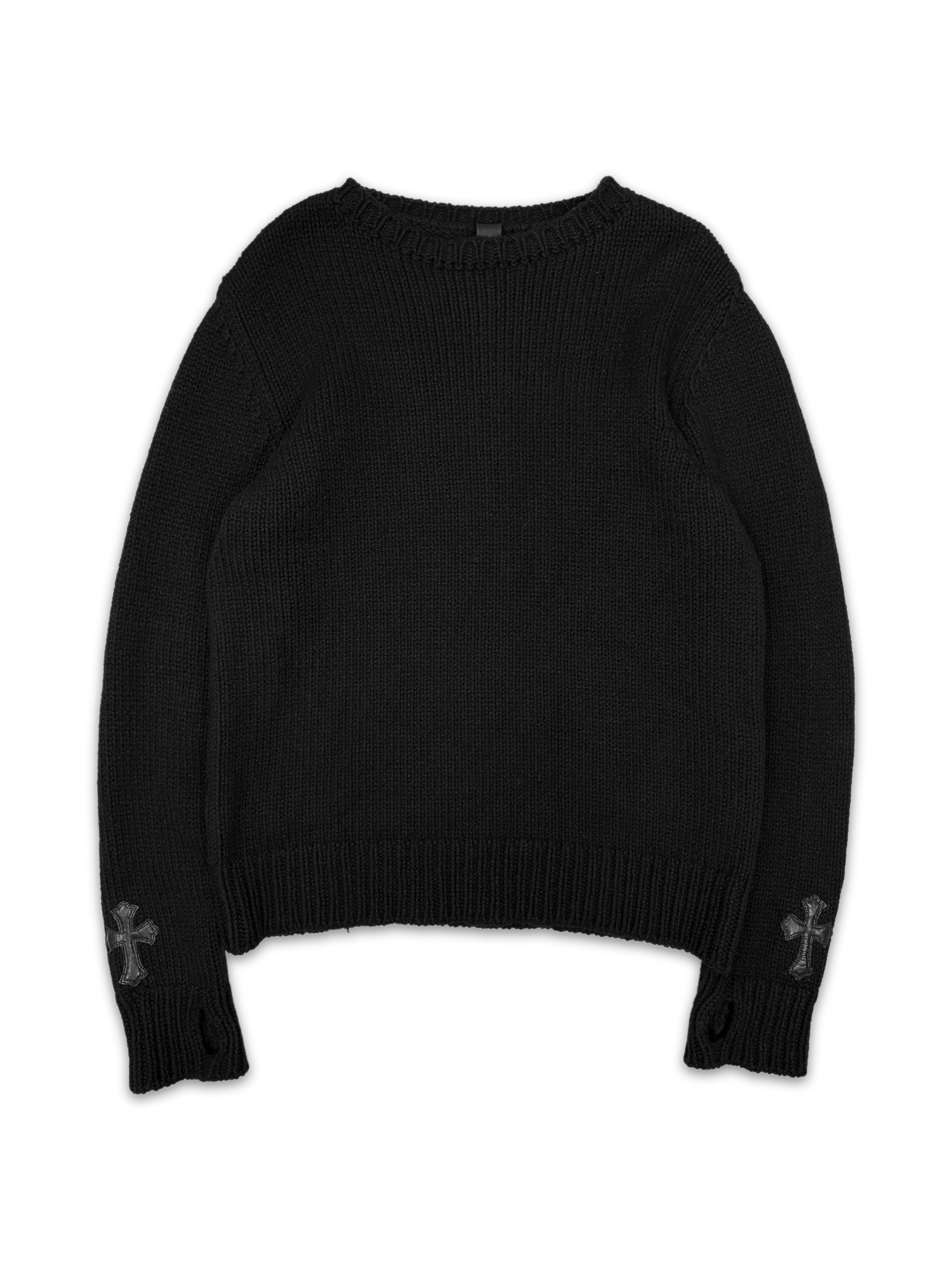 Chrome Hearts Cashmere Lambskin Cross Patch Knit Thumb Hole Sweater