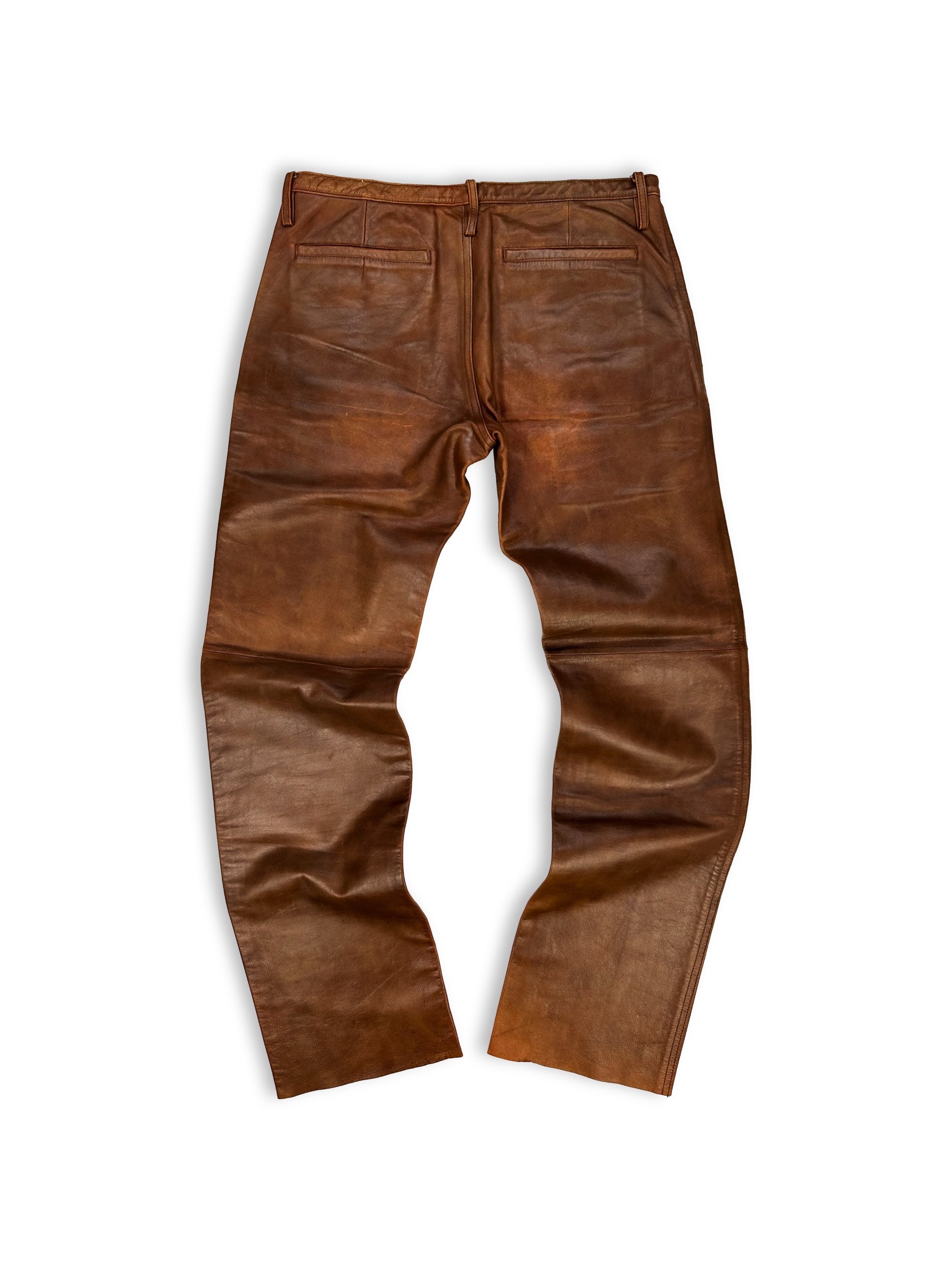 00s Tete Homme Brown Calfskin Leather Pants
