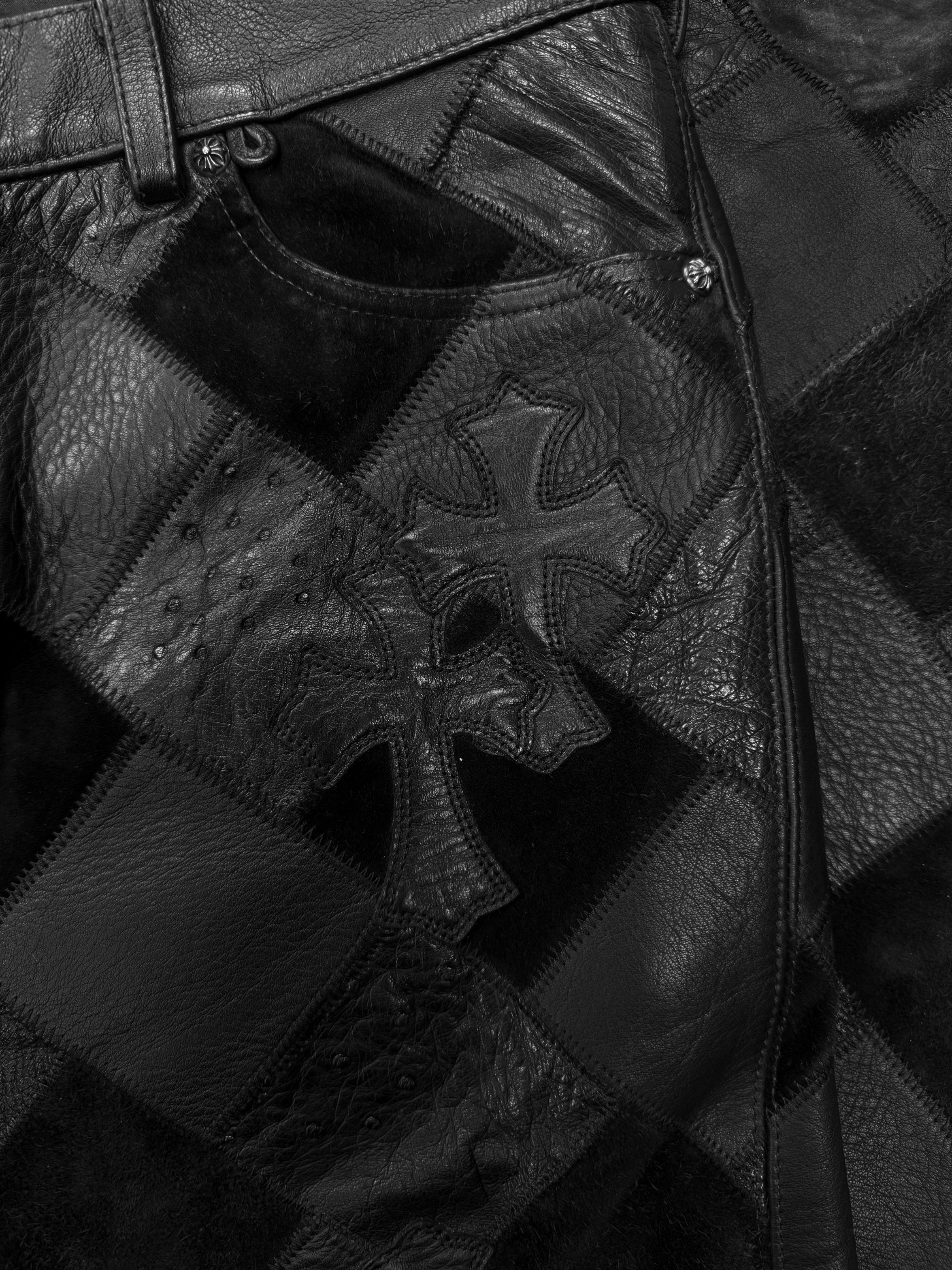 Chrome Hearts 1/1 Ostrich Leather Cross Patch Checkered Pants