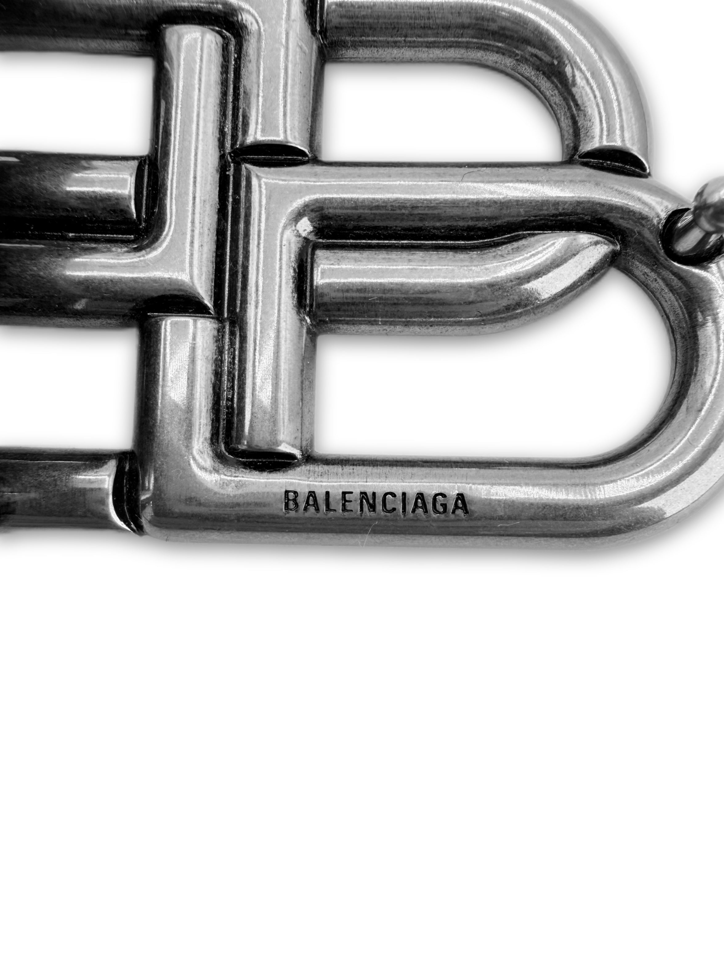 Balenciaga BB Logo Silver Buckle Black Leather Belt