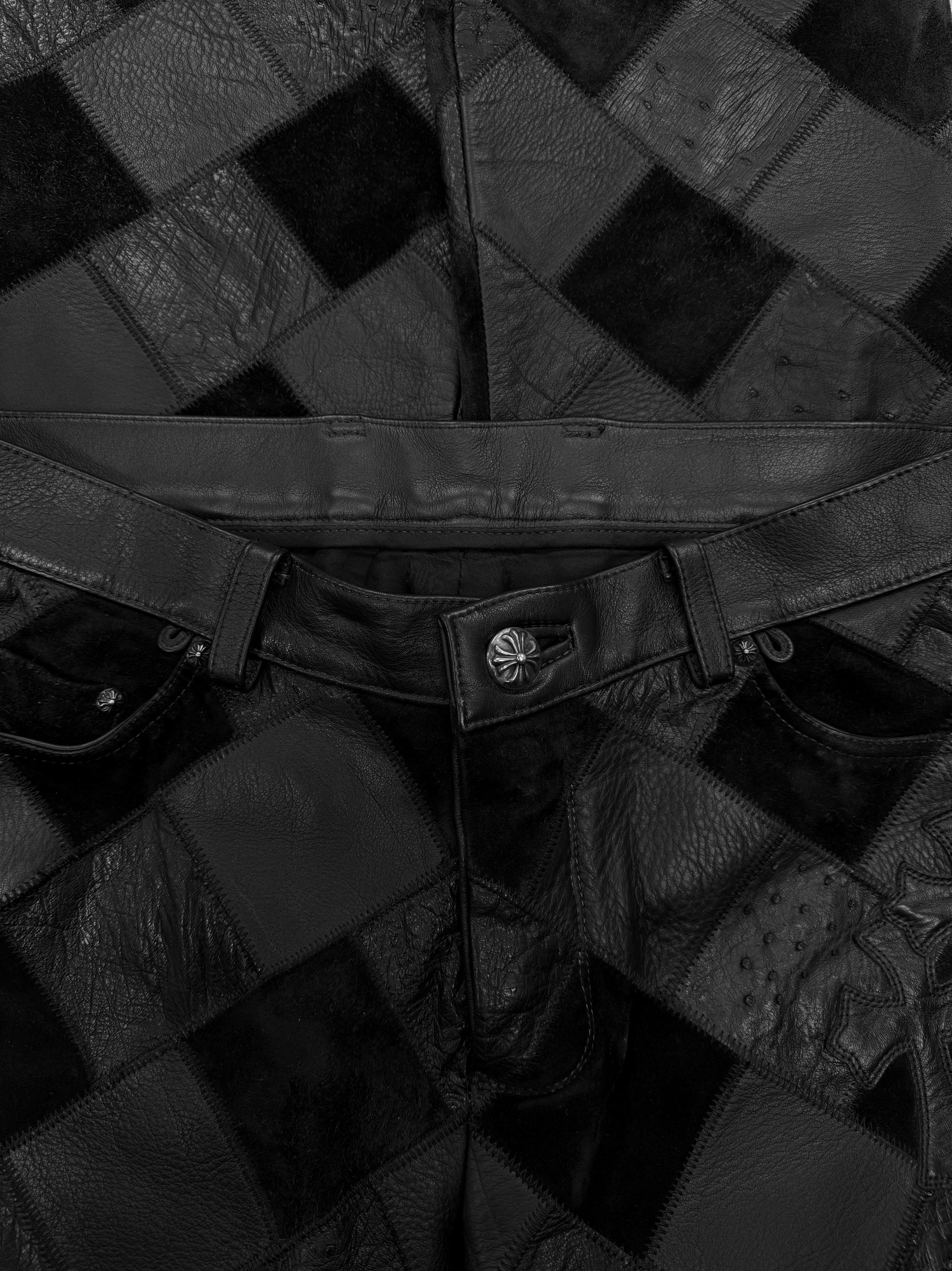 Chrome Hearts 1/1 Ostrich Leather Cross Patch Checkered Pants