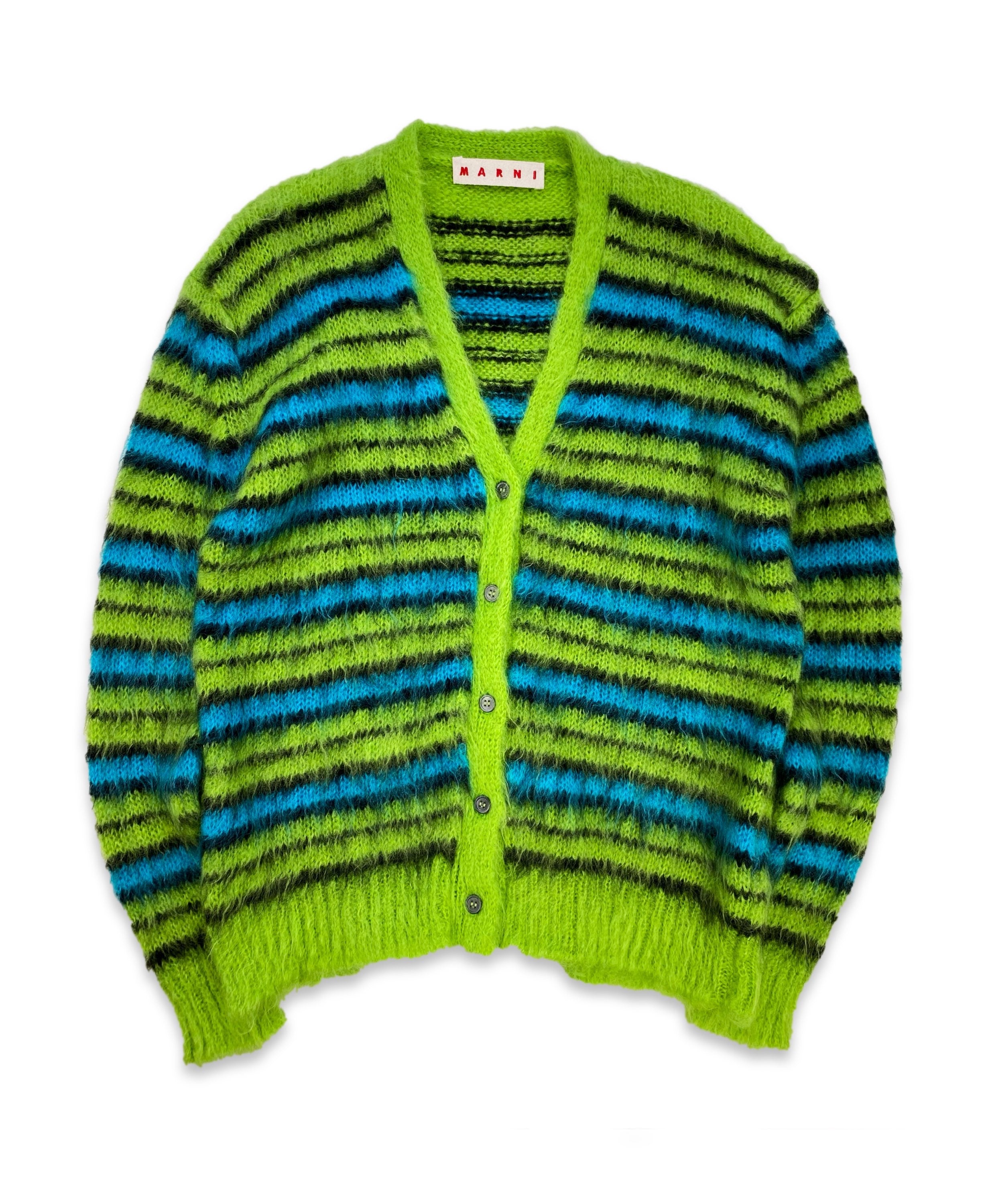 AW19 Marni Striped Mohair Knit Neon Green Cardigan