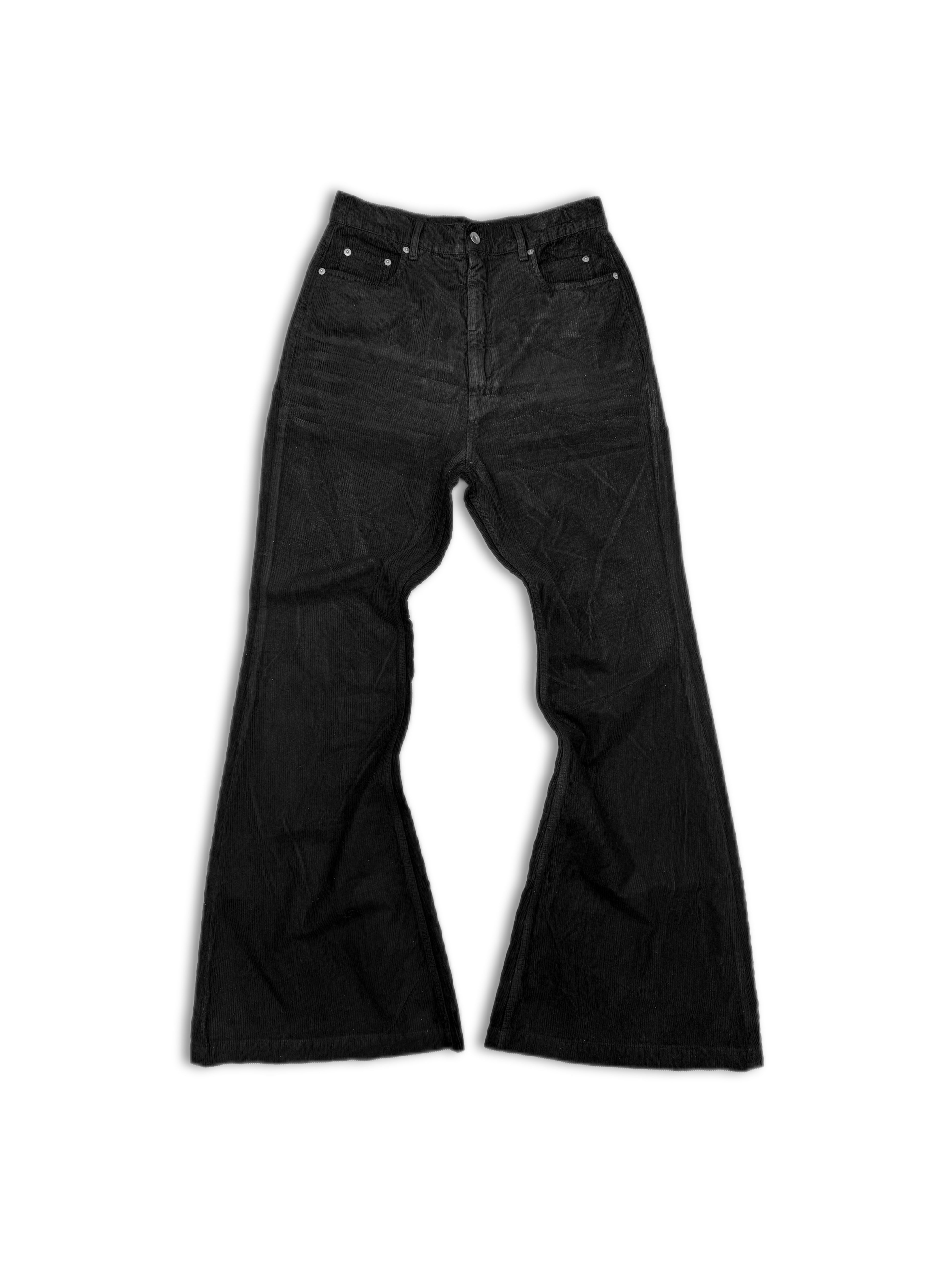 Rick Owens Corduroy ‘Bolan’ Black Flared Bootcut Pants