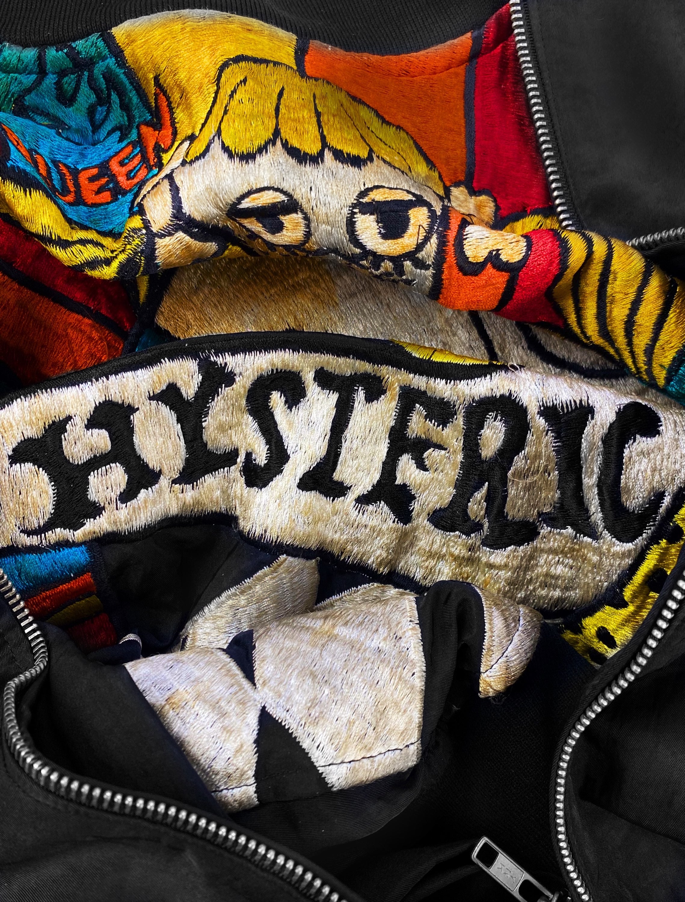 90s Hysteric Glamour ‘Show Girl’ Nude Embroidered Bomber Jacket