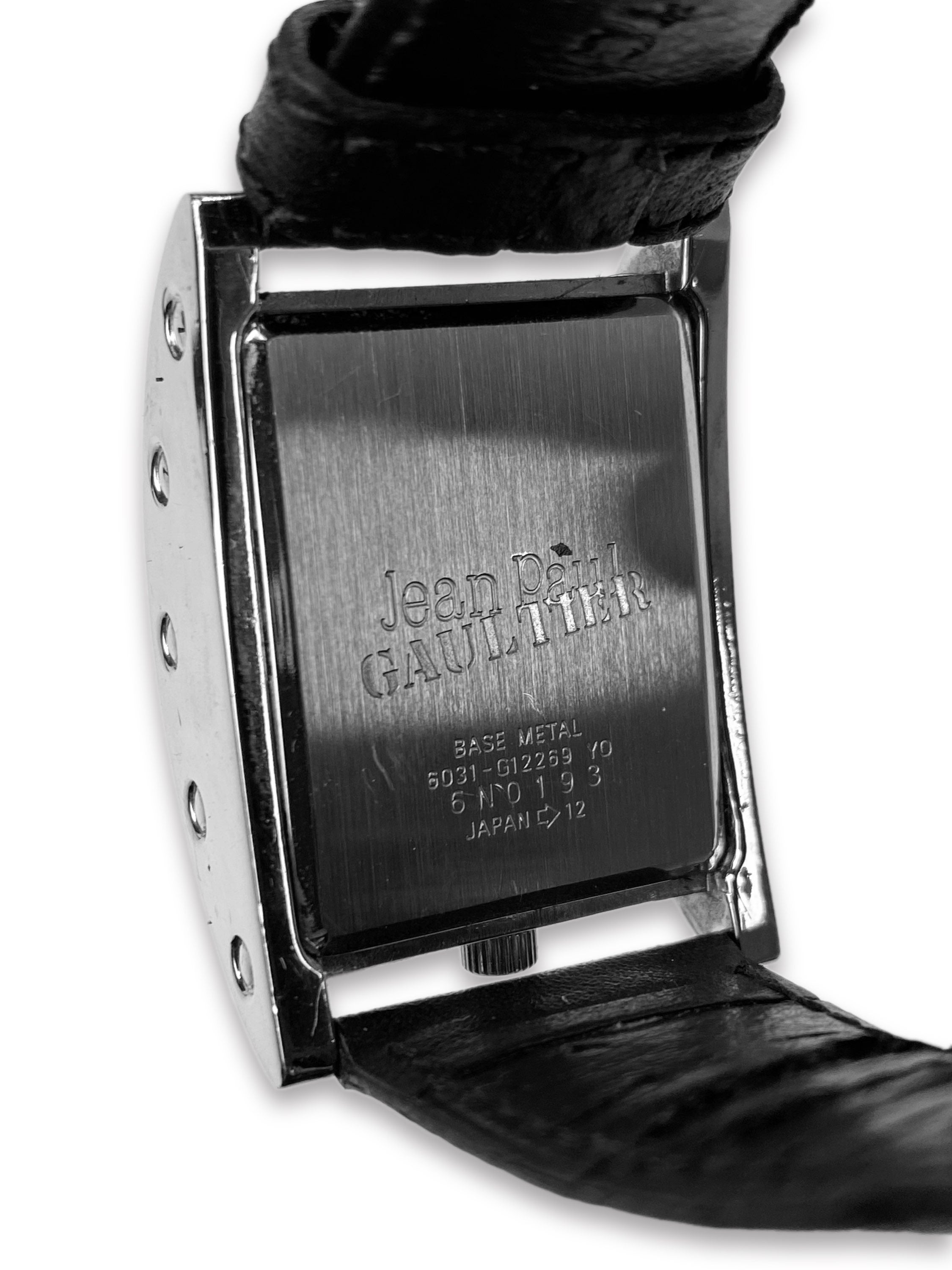 Jean Paul Gaultier Silver Black Leather Logo Watch