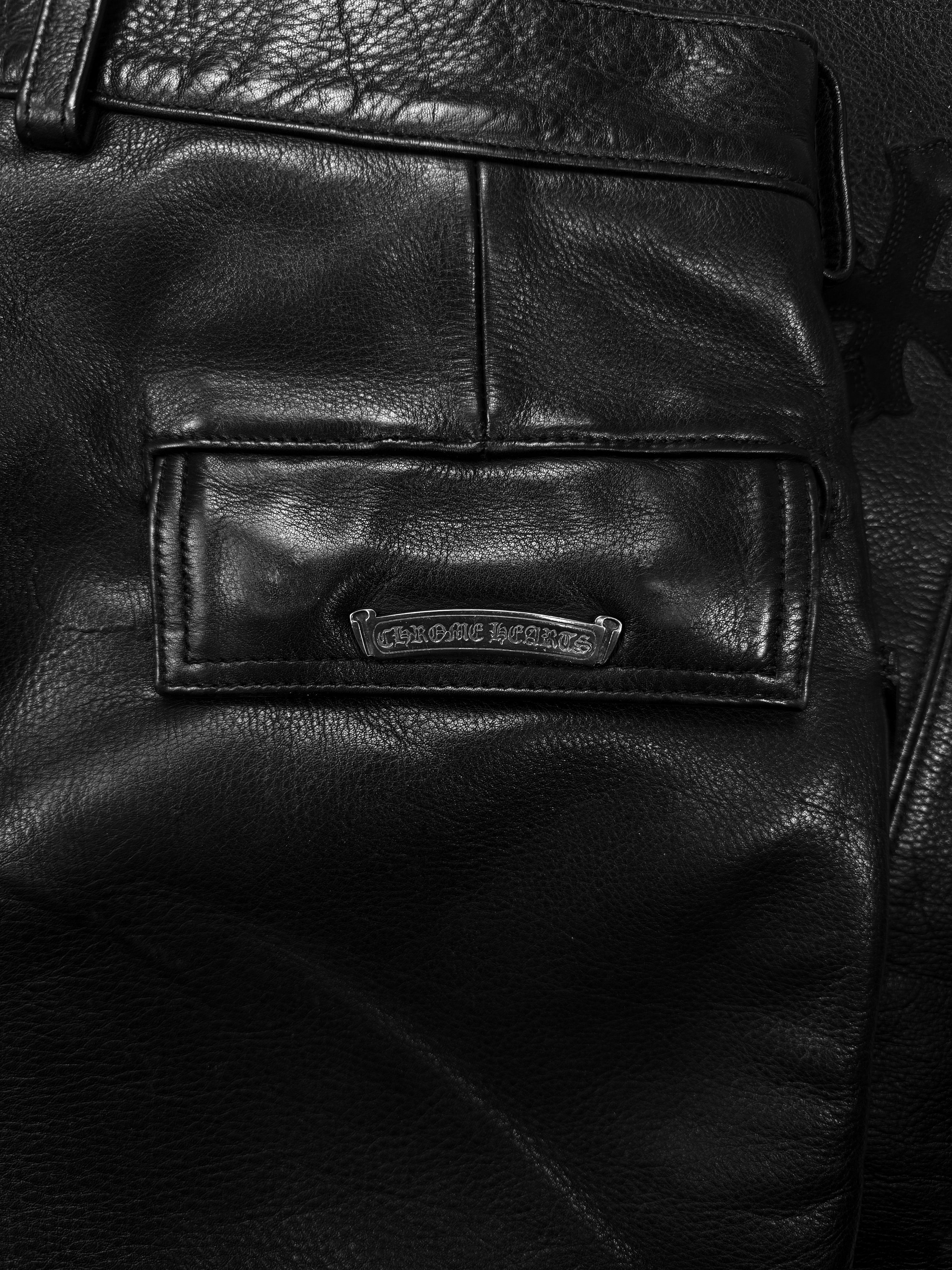 Chrome Hearts Leather ‘Fatigue’ Cargo Orange Cross Patch Pants
