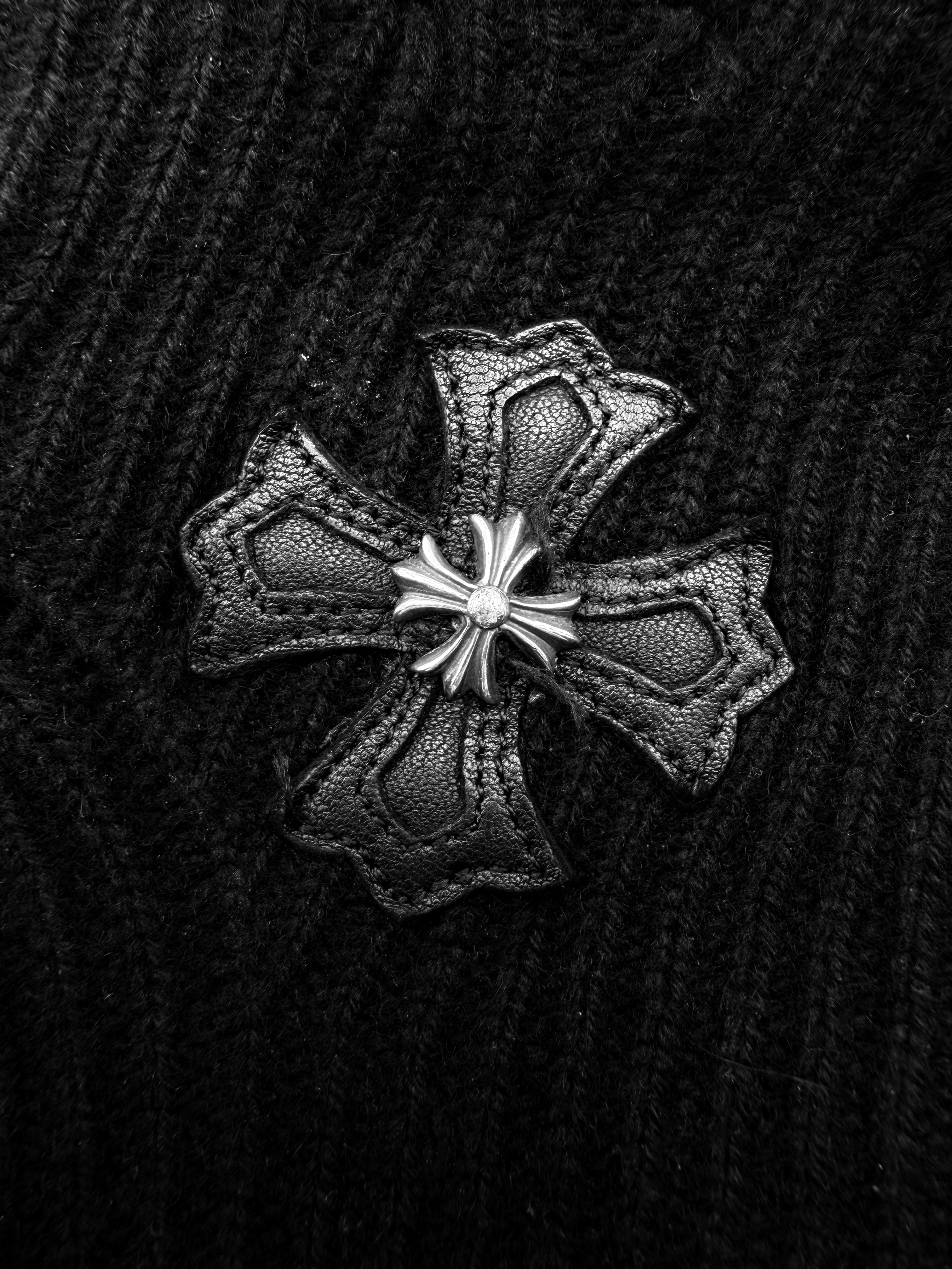 Chrome Hearts Leather Plus Patch Sticky Fingerless Gloves