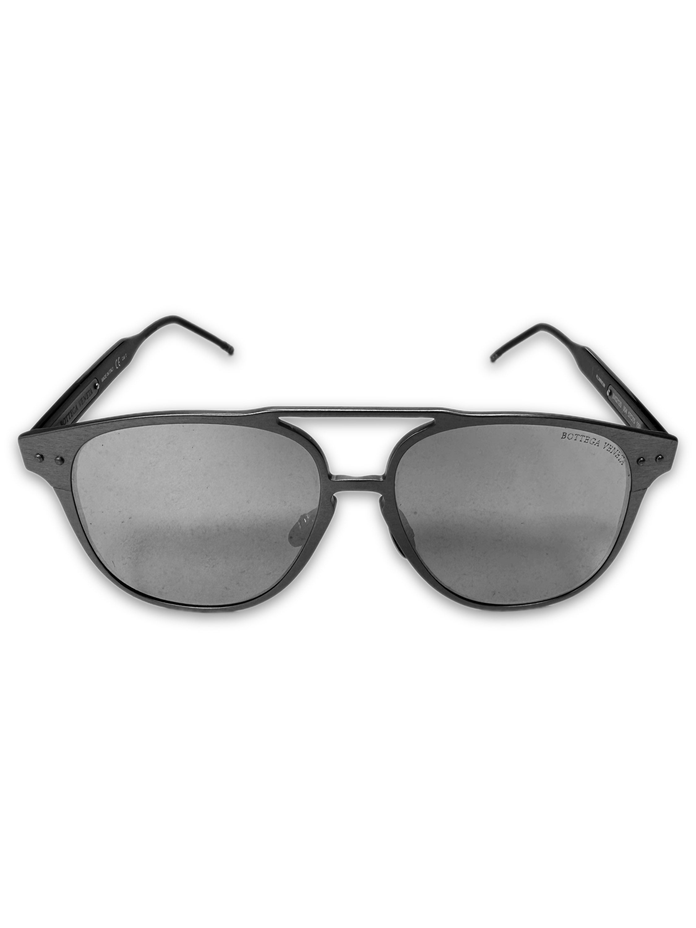 Bottega Veneta Silver Metallic Frame Aviator Sunglasses