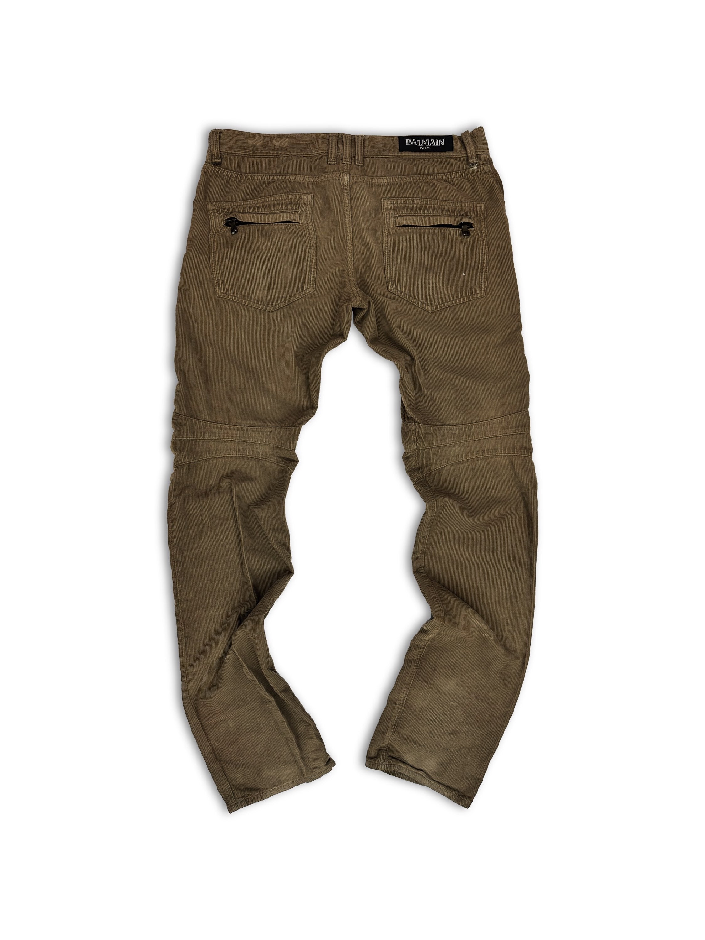 00s Balmain B107 Brown Corduroy Ribbed Biker Pants