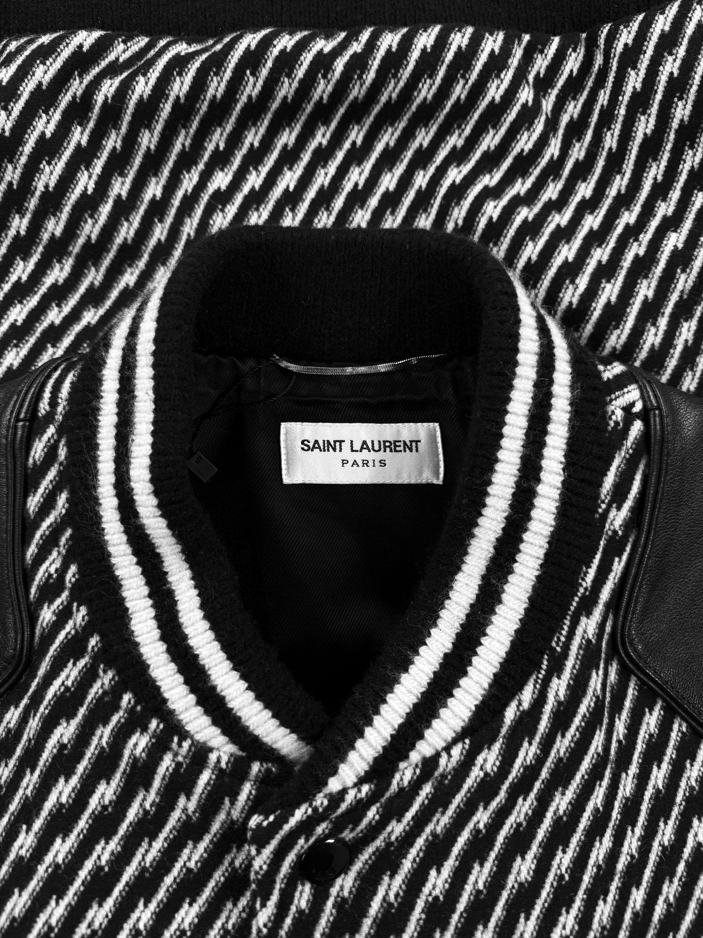 AW18 Saint Laurent Houndstooth Black/White ‘Teddy’ Varsity Jacket