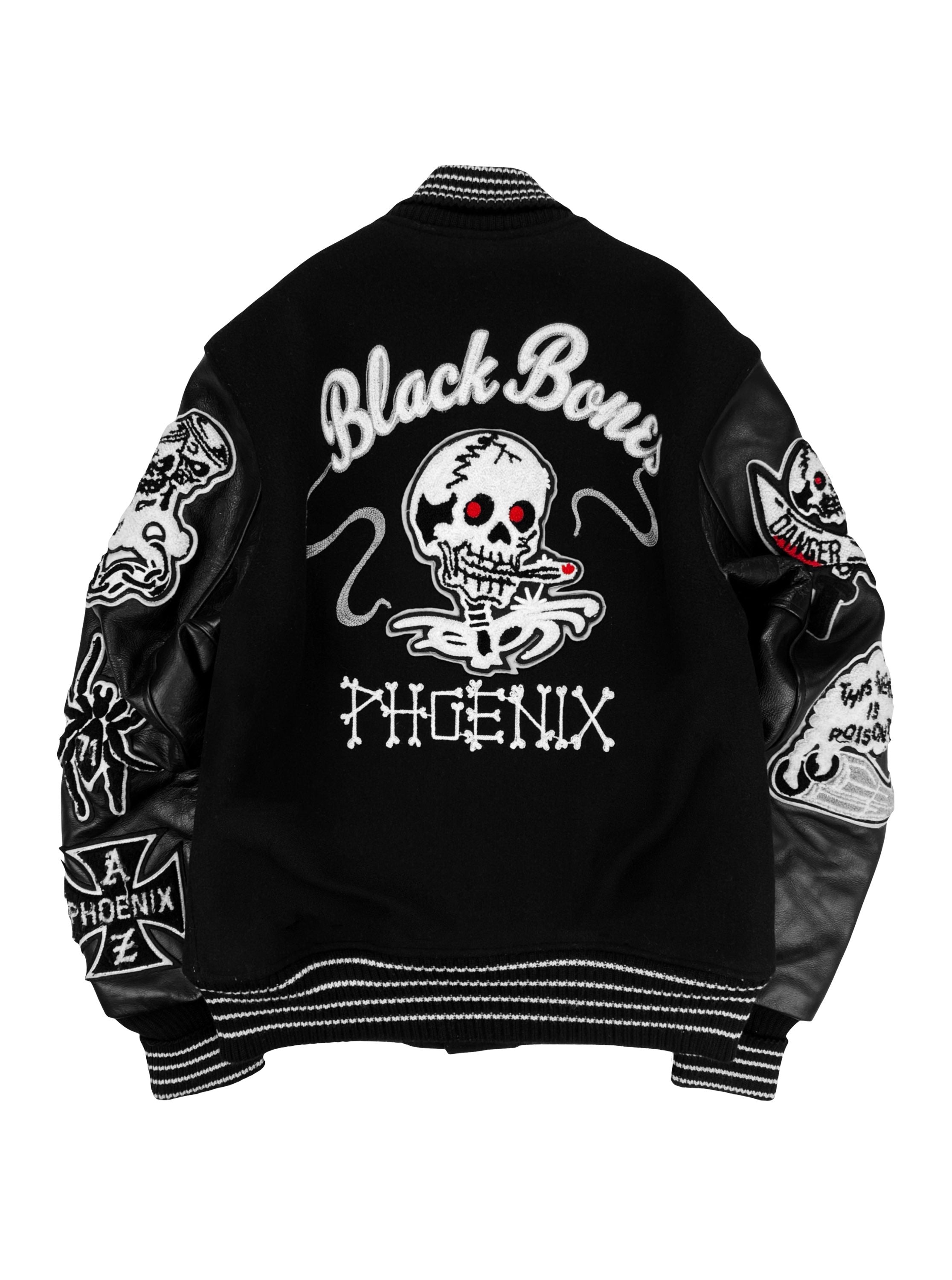 AW07 Whitesville ‘Black Bones’ Leather Chenille Patched Varsity Jacket