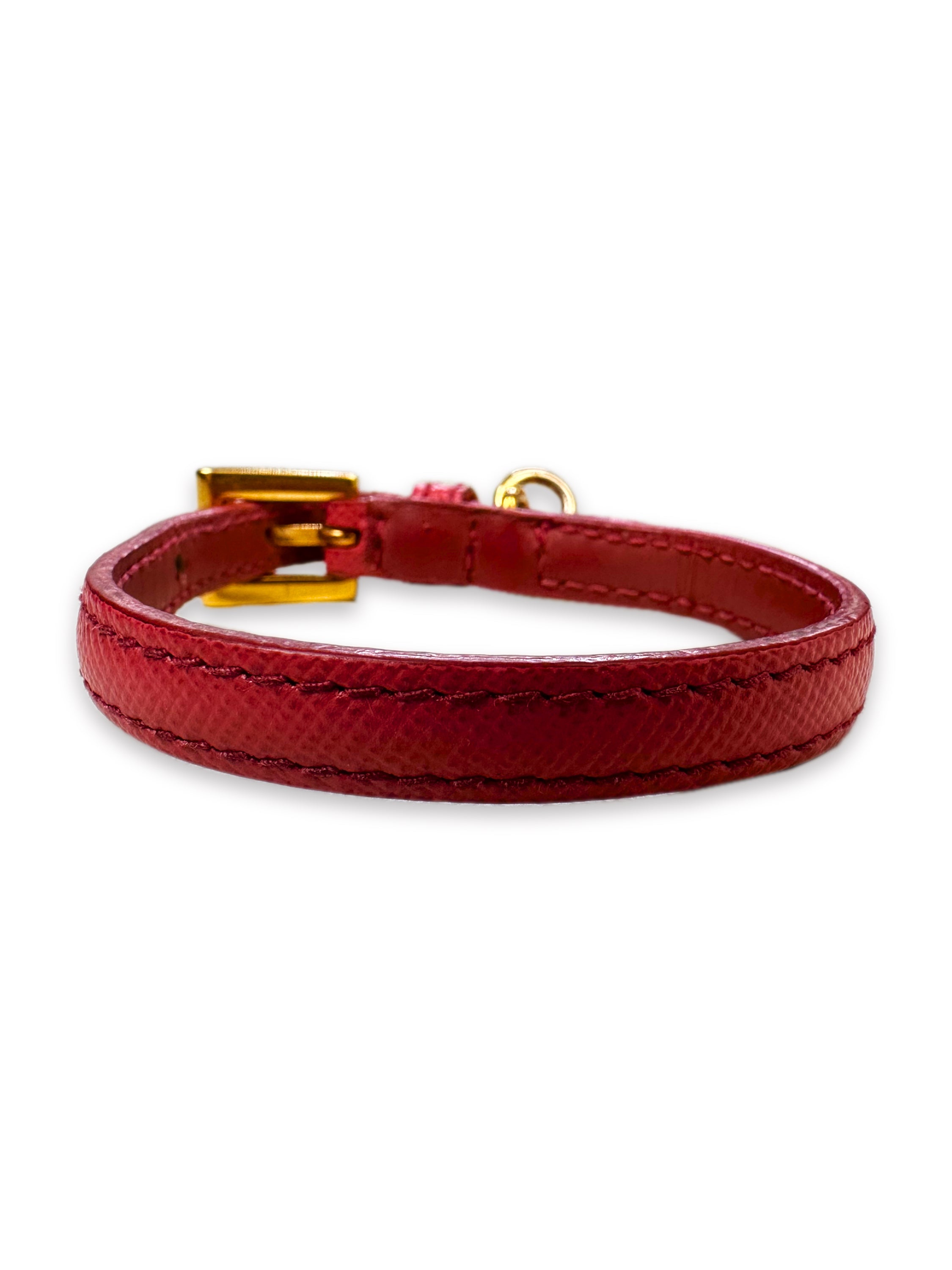 Prada Red Leather Belted Charm Bracelet