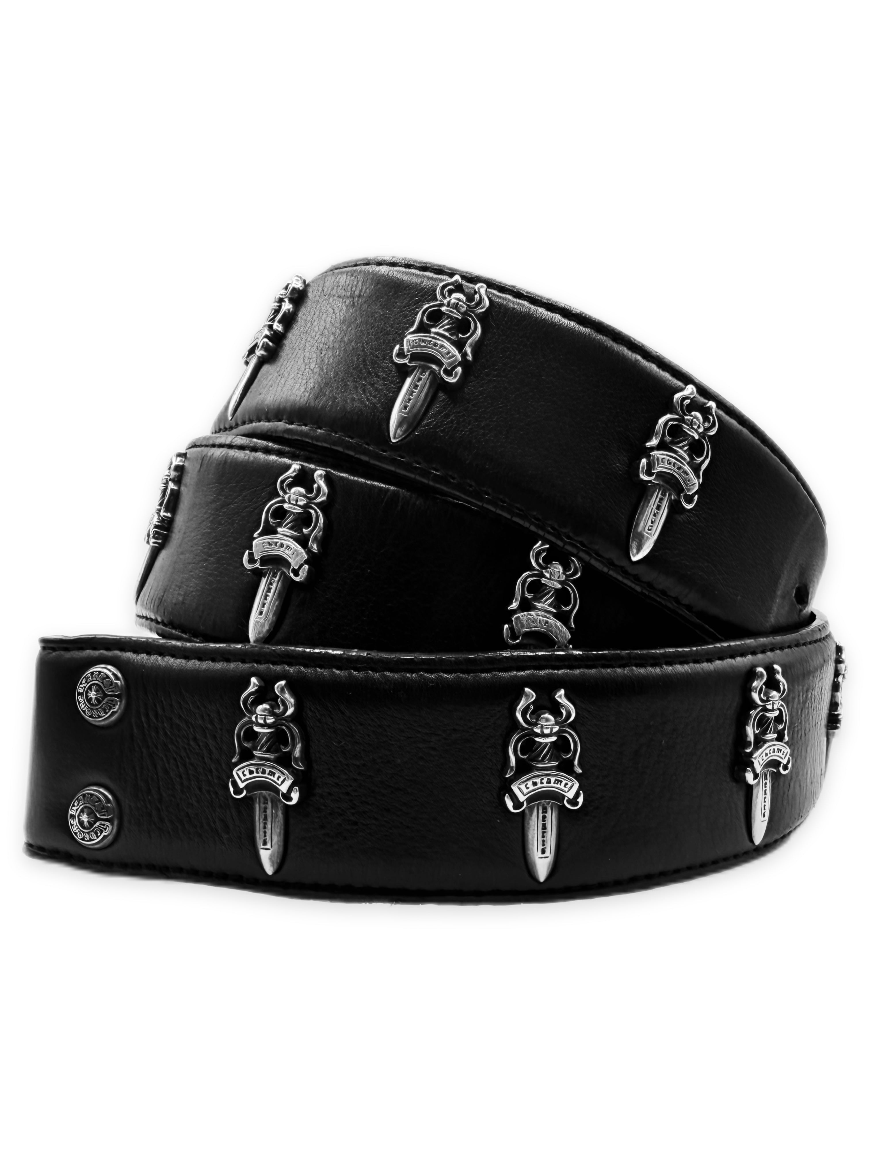 Chrome Hearts Flooded Dagger Monogram .925 Silver Black Leather Strap