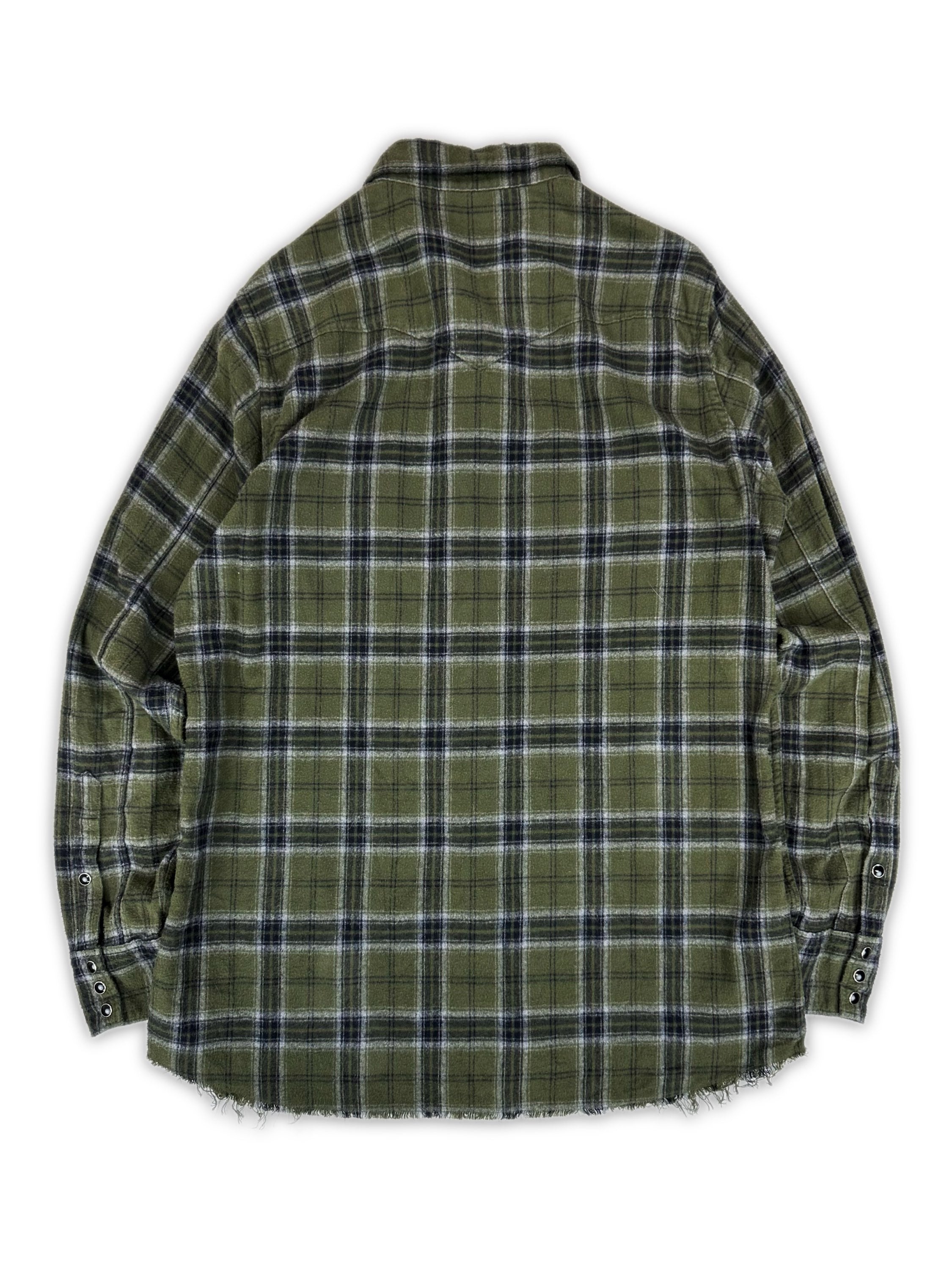 AW18 Saint Laurent Paris Green Distressed Plaid Flannel