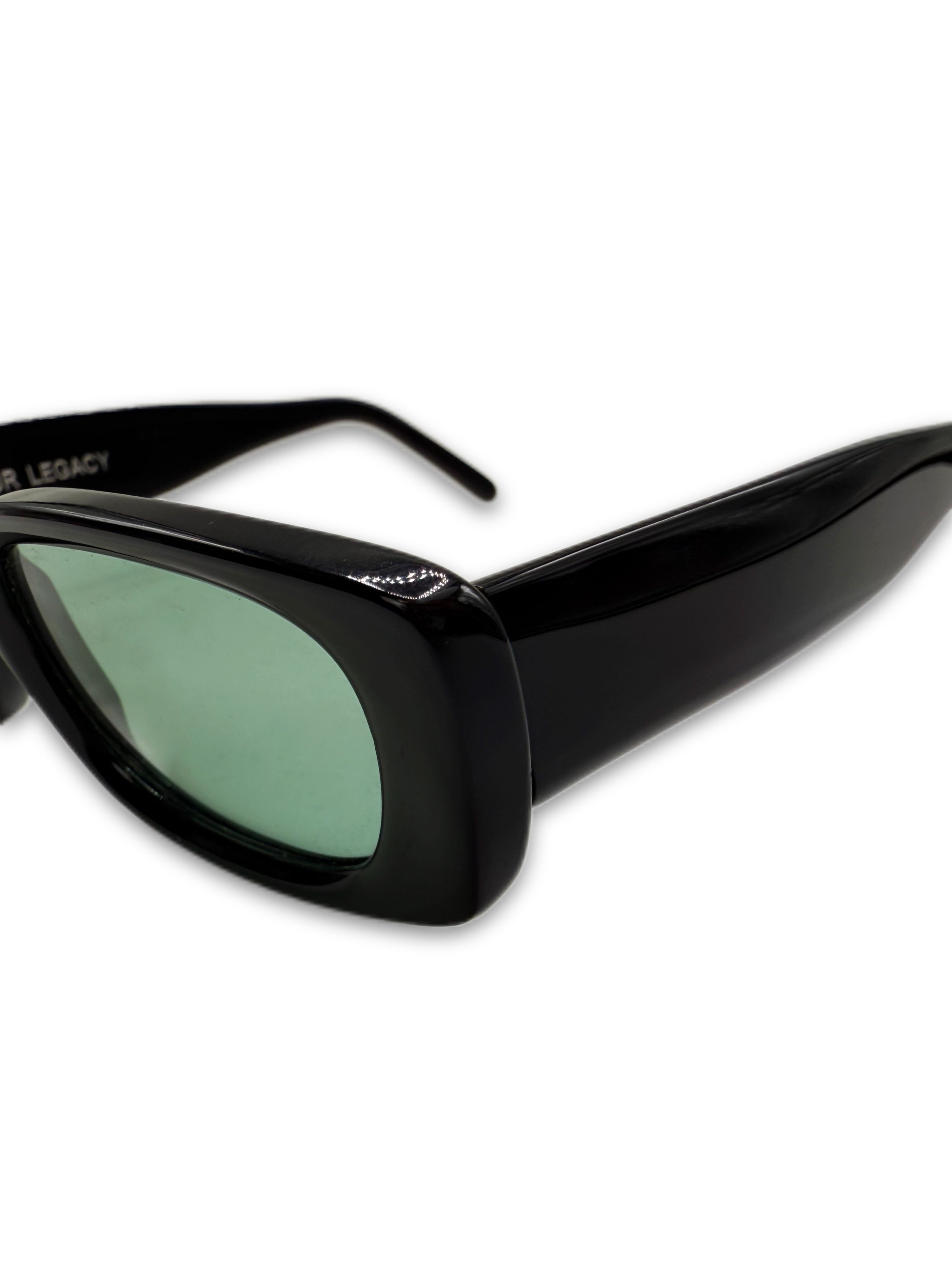 Our Legacy Green Tint Glossy Black Rectangular Sunglasses
