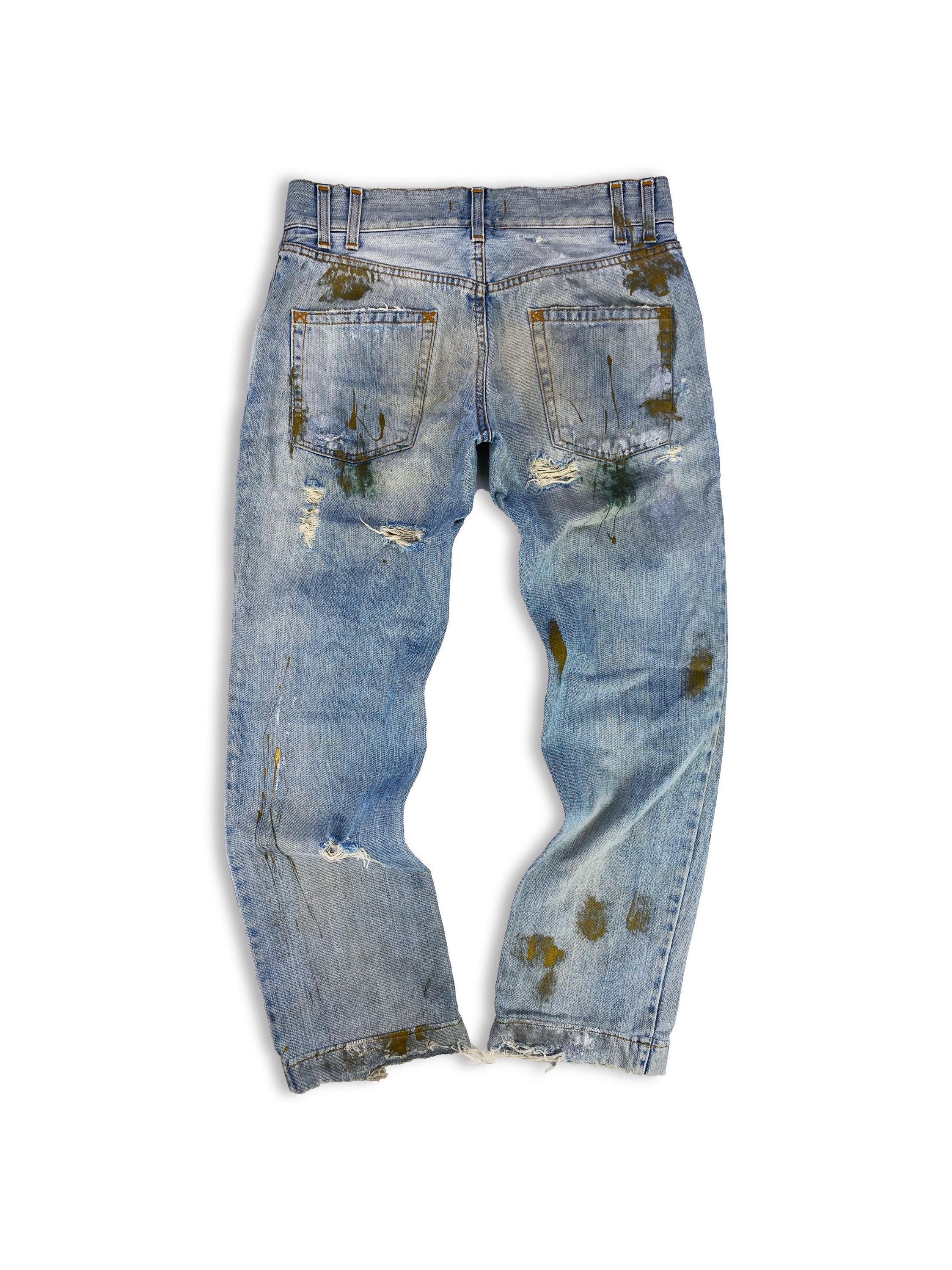 00s Dolce & Gabbana Distressed Paint Splatter Light Wash Denim