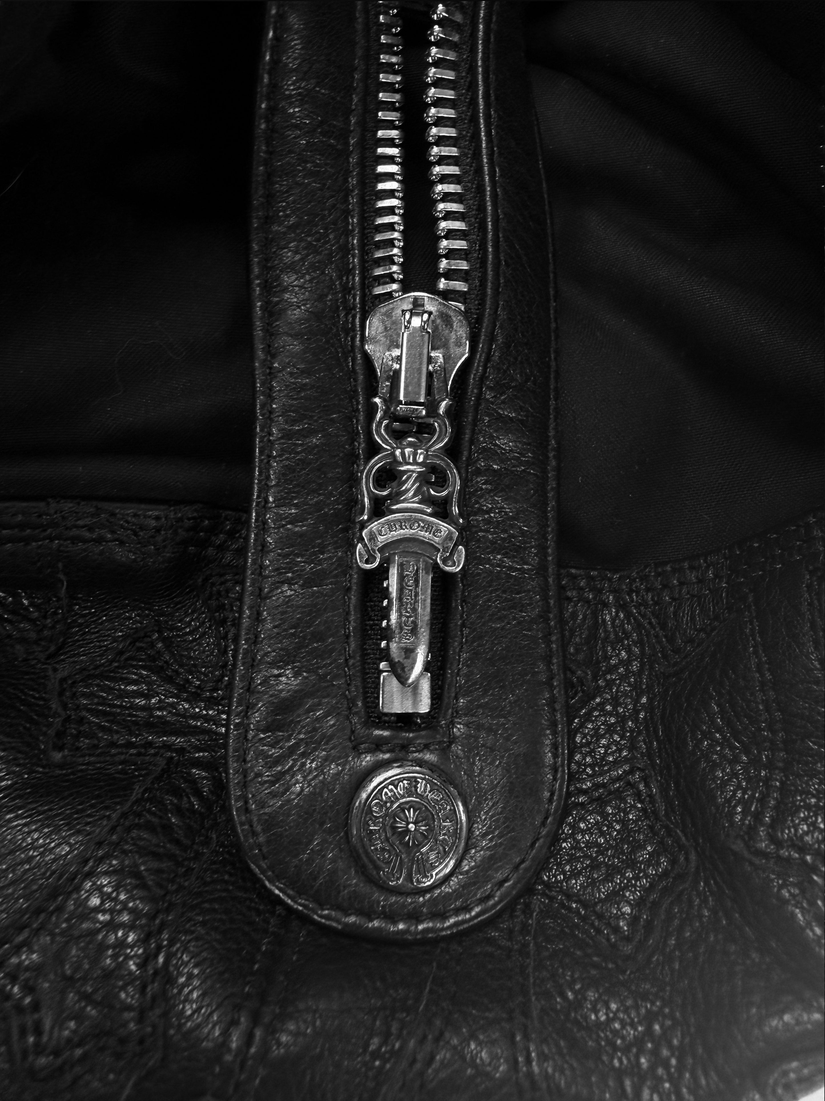 Chrome Hearts Cemetery Cross Patch Flooded Black Leather Large Duffle Bag
