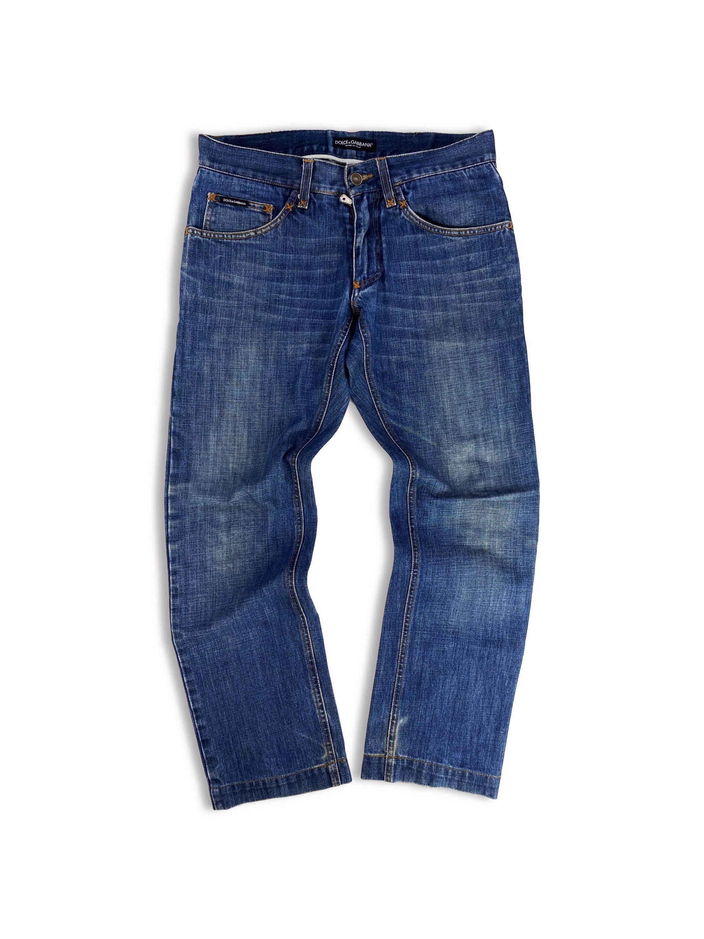 Dolce & Gabbana Dark Wash Distressed Wide Cut Denim
