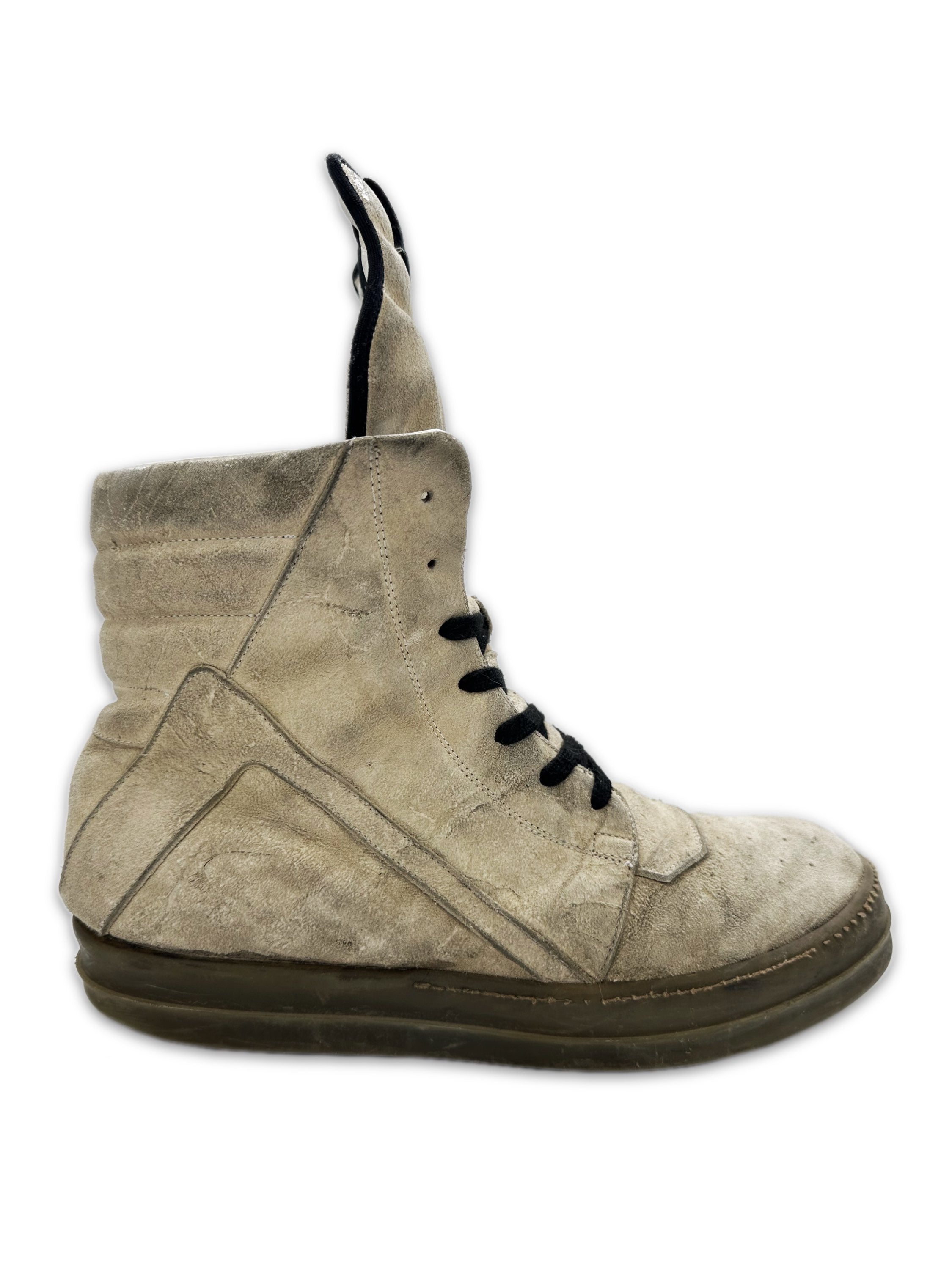 Rick Owens Beige High Tongue Suede Geobasket Sneakers