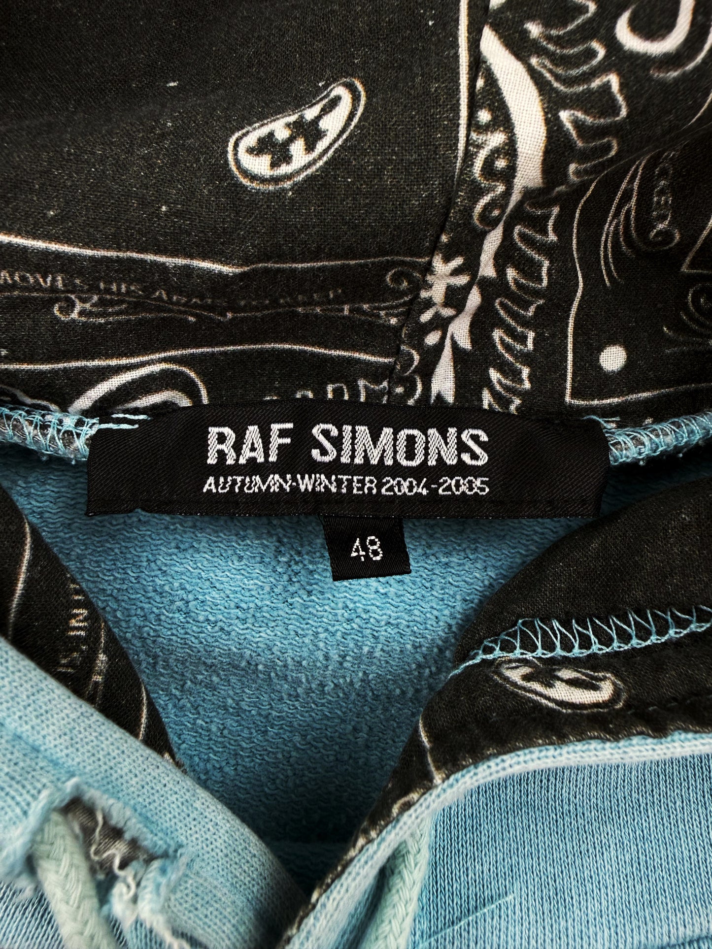AW04 Raf Simons ‘Waves’ Reverse Paisley Light Blue Hoodie