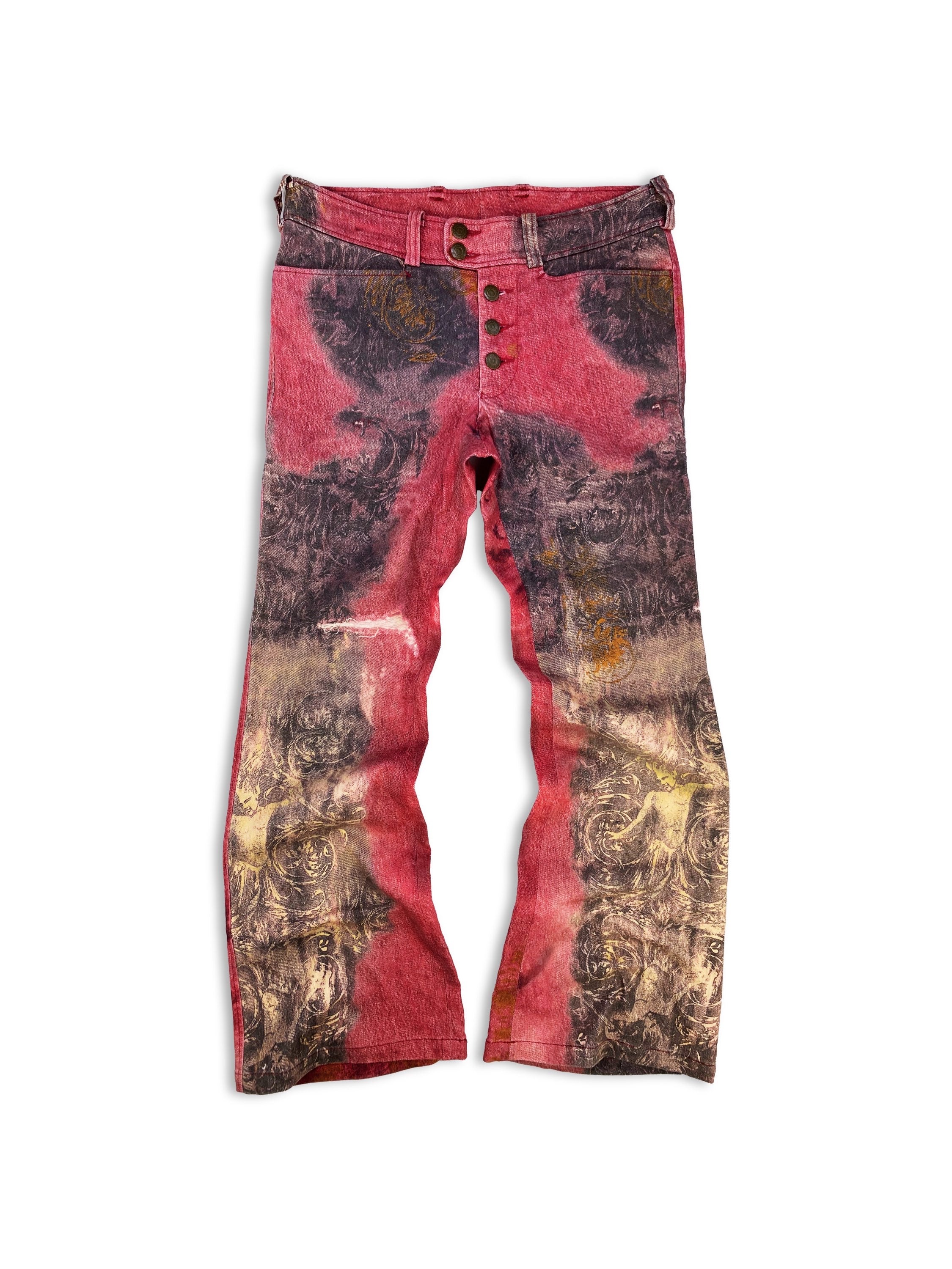 00s Tornado Mart ‘Enchanted Woods’ Flared Pink Distressed Jeans