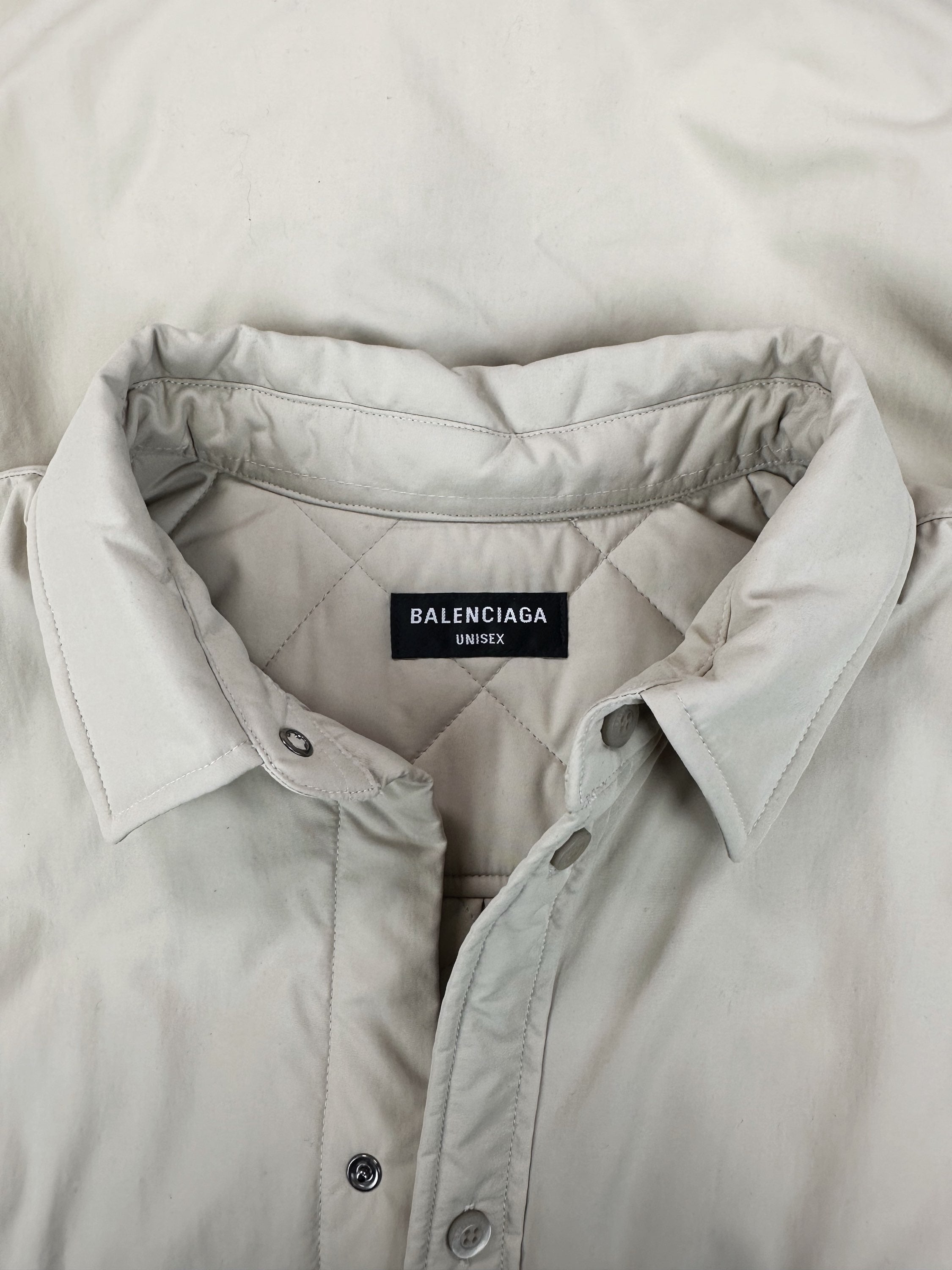 AW21 Balenciaga Beige Padded Embroidered Logo Shirt Jacket