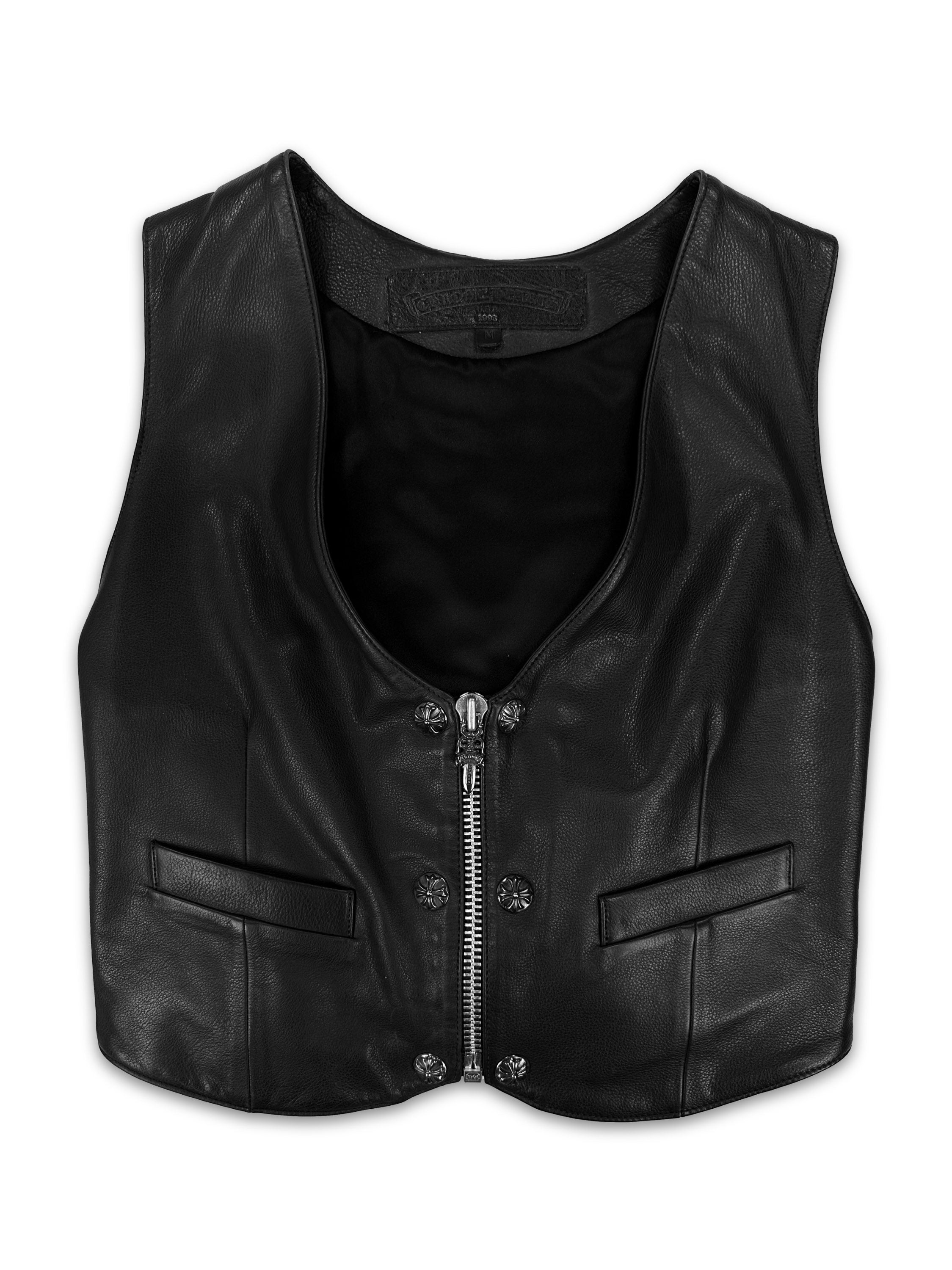 1993 Chrome Hearts Leather ‘Fleur’ .925 Silver Black Vest