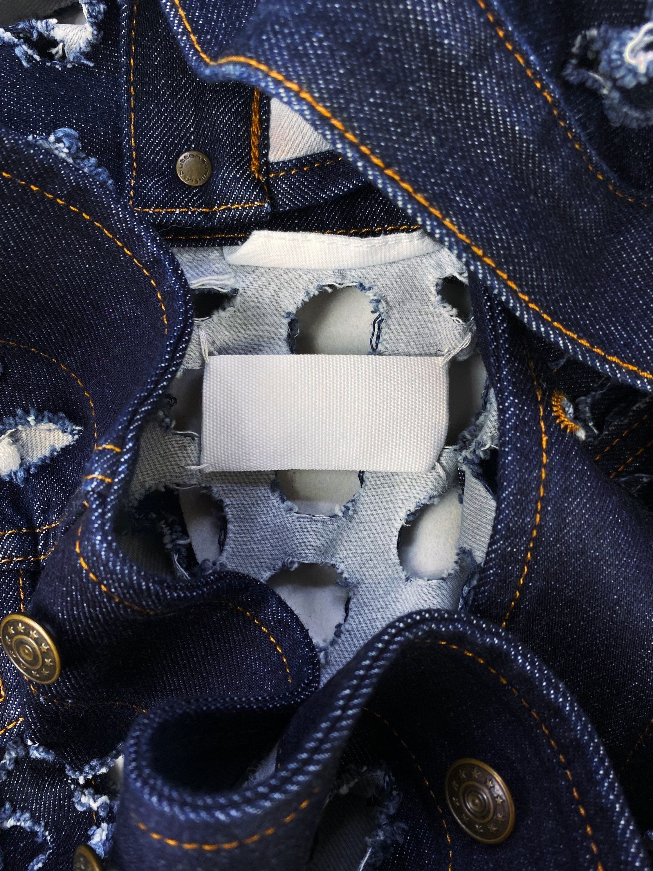 SS18 Maison Margiela ‘Hole Punch’ Distressed Indigo Denim Jacket