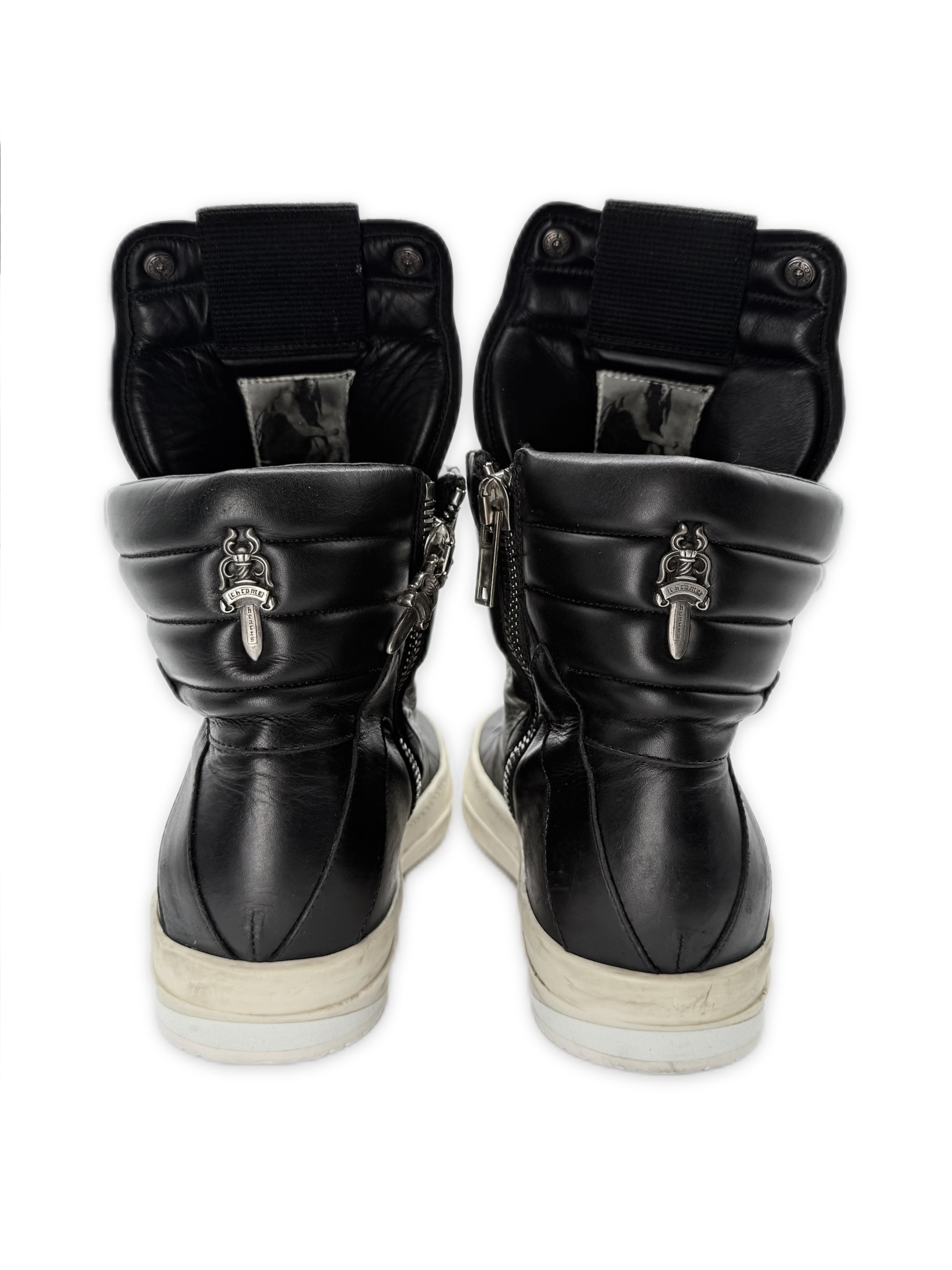 Chrome Hearts x Rick Owens Cross Dagger Hi-top Leather Geobasket Sneakers