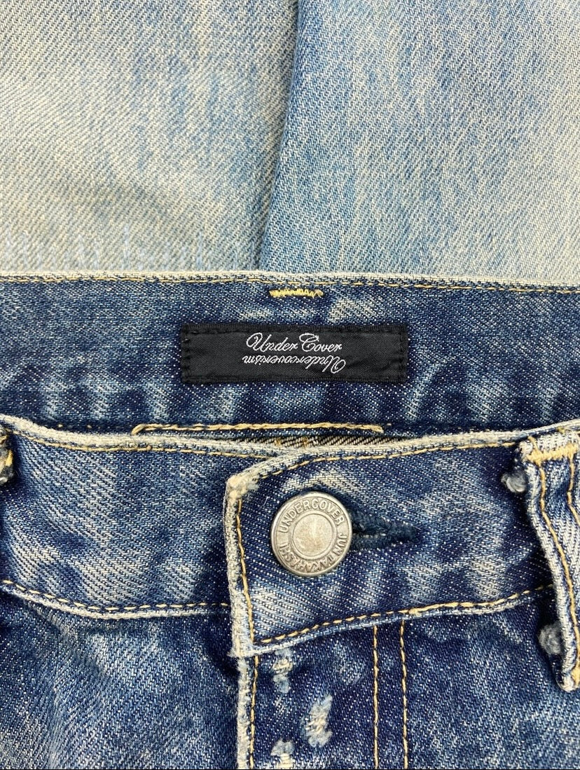SS10 Undercover 68 Orange Yarn Sashiko Stitch Thrashed Denim