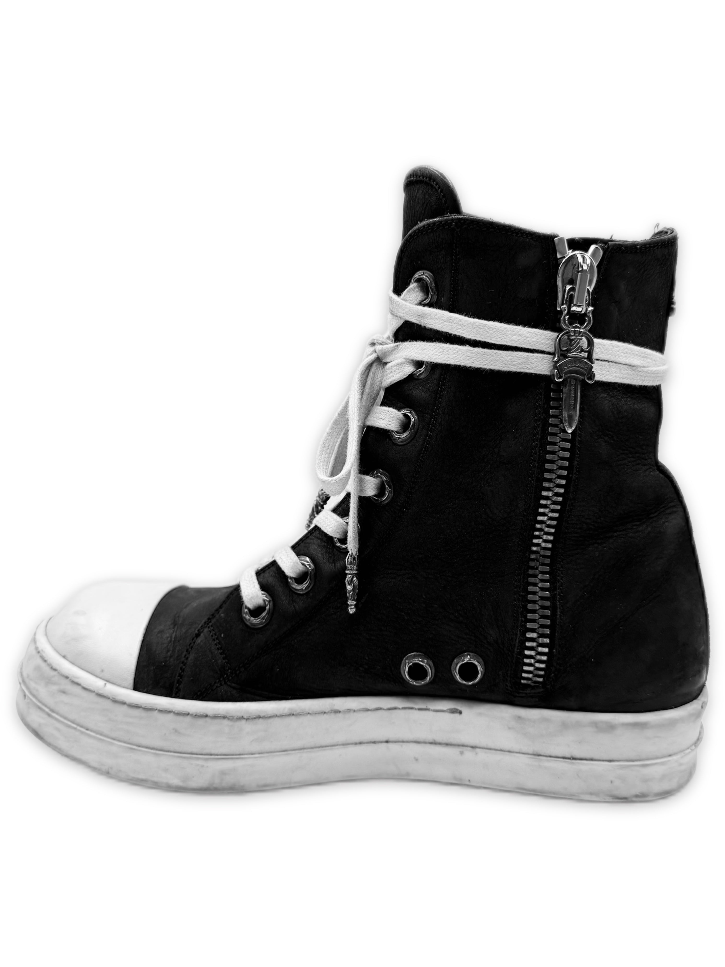 Chrome Hearts x Rick Owens Dagger Zip Black Leather Ramone Sneakers