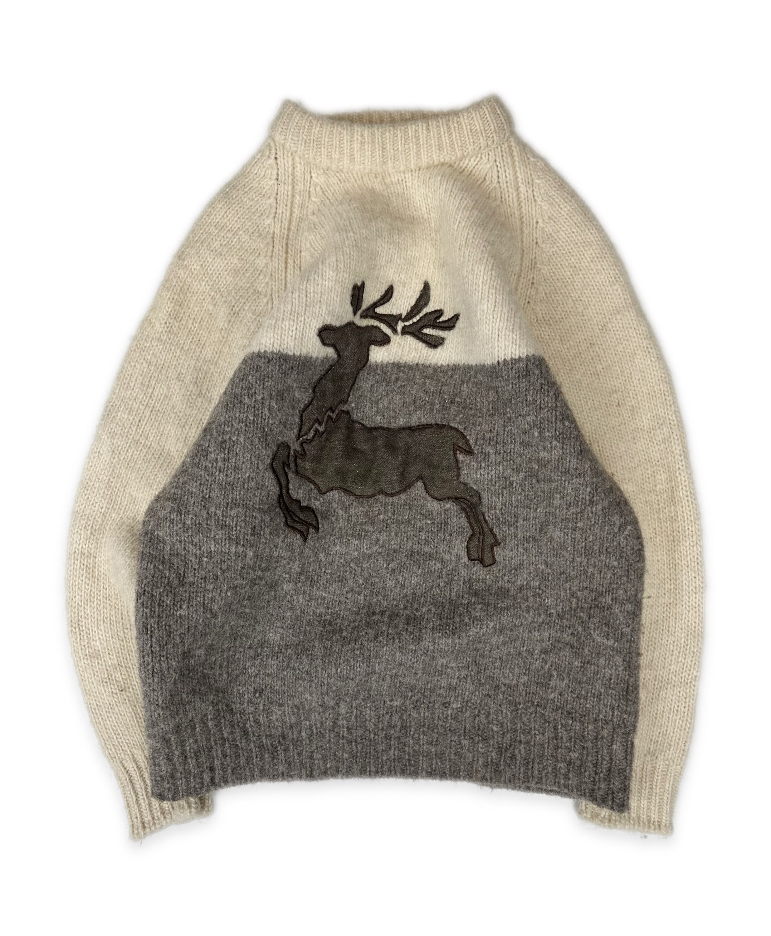 90s Issey Miyake Sport ‘Deer’ Patch Two Tone Knitted Sweater