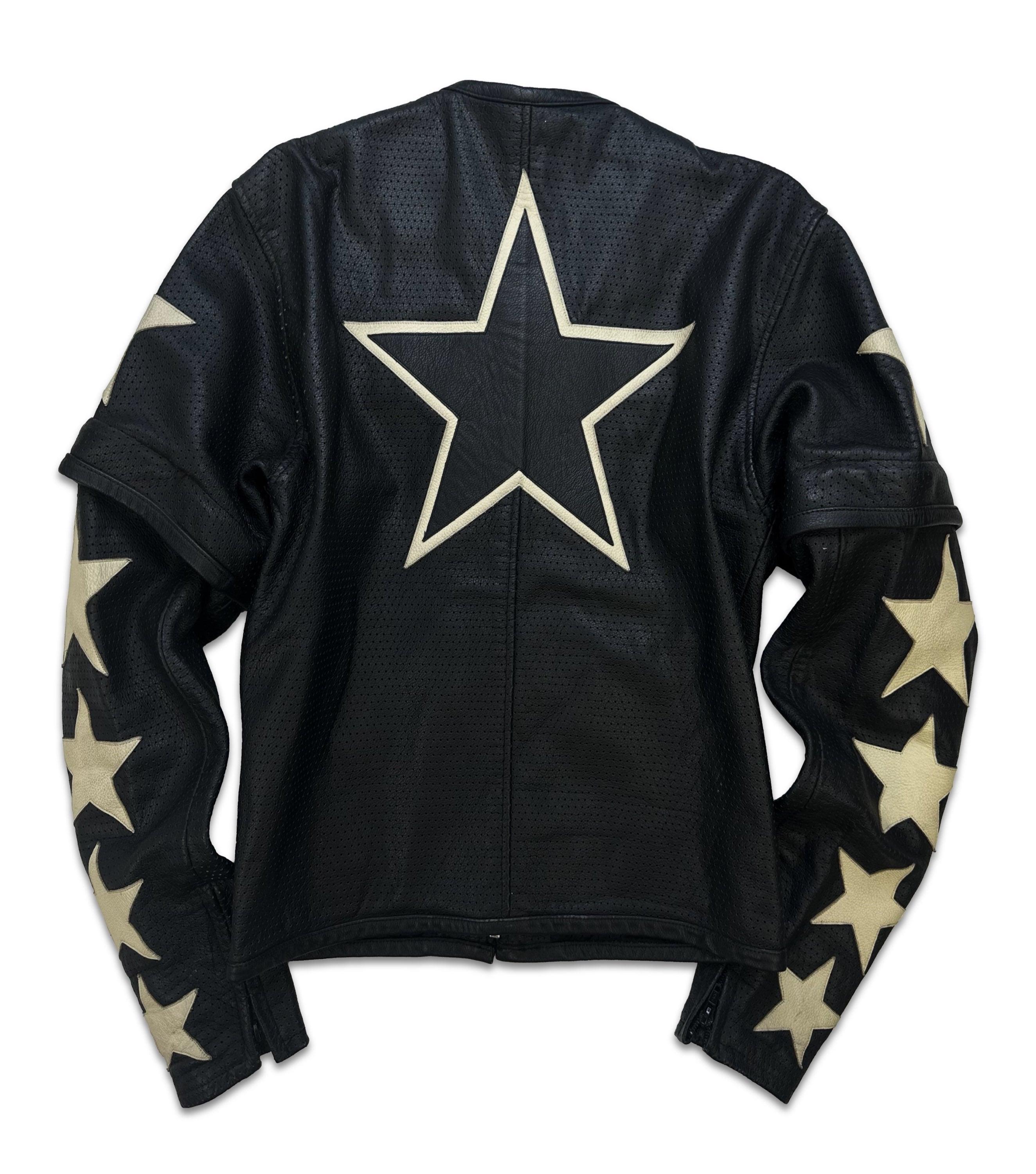 90s Kadoya ‘Black Horse’ Perforated Leather Star Biker Jacket